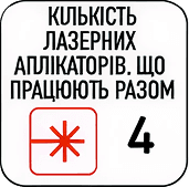 Перевага апарату комбінованої терапії Physiogo 600c - кількість лазерних аплікаторів що працюють разом - 4