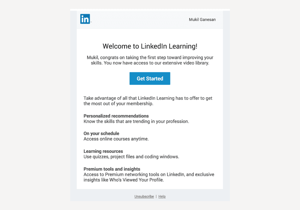 LinkedIn: Welcome Email