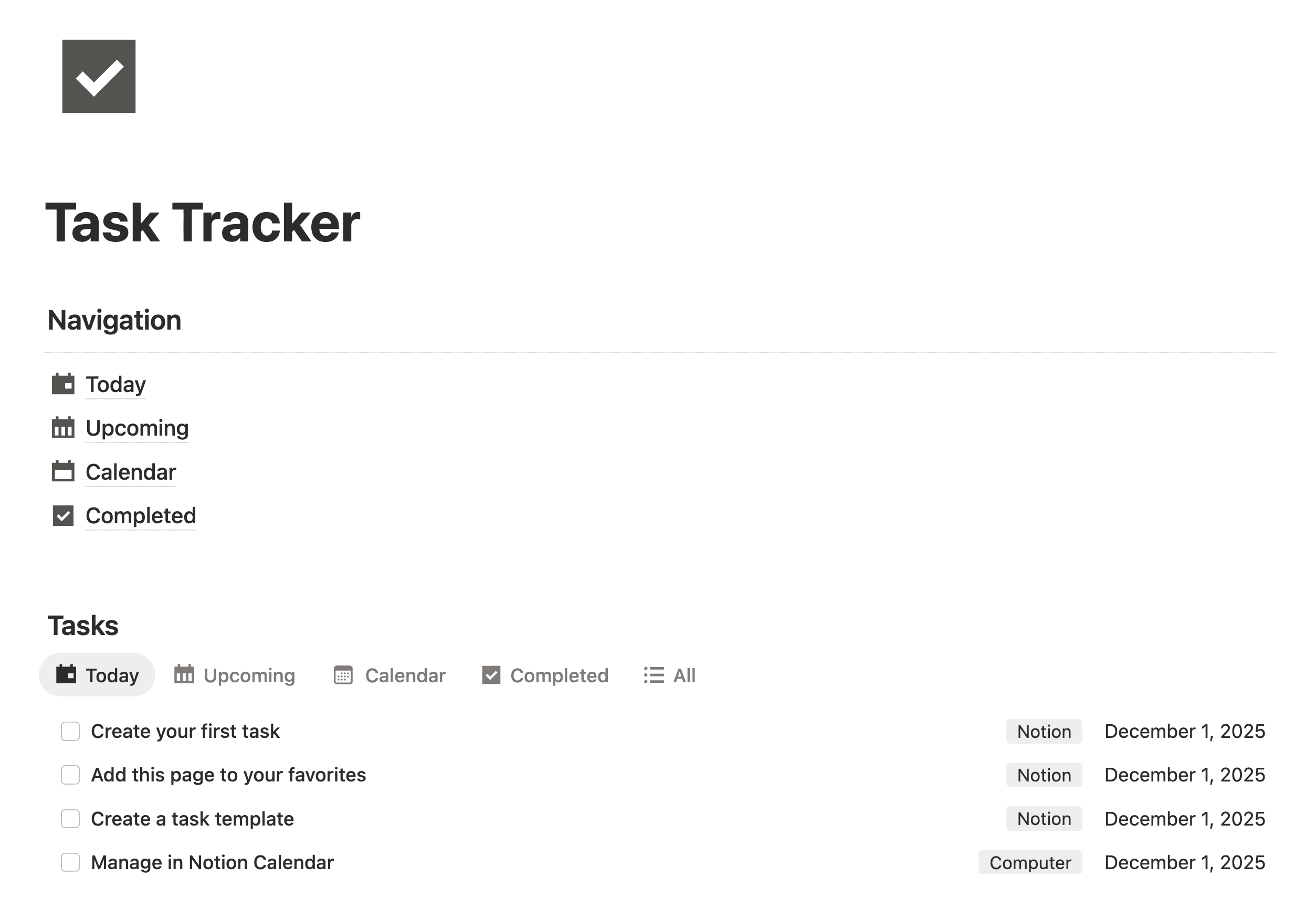Task Tracker Notion Template