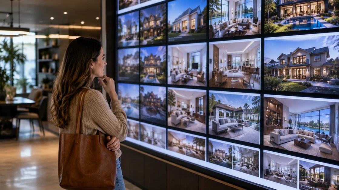 A real estate professional reviewing consumer data trends and client satisfaction metrics on a computer display.
