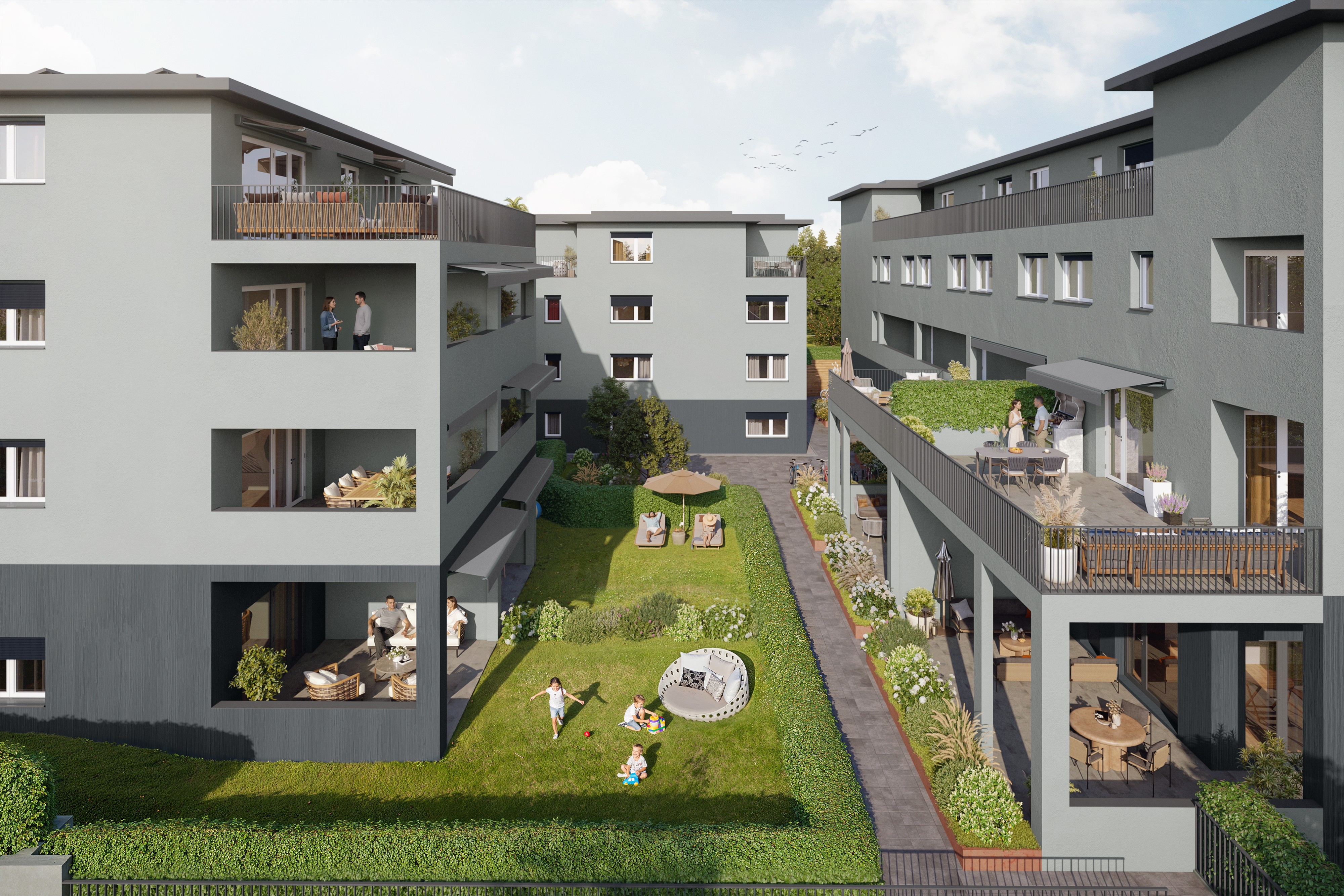 Modern kitchen with wooden cabinets and island.