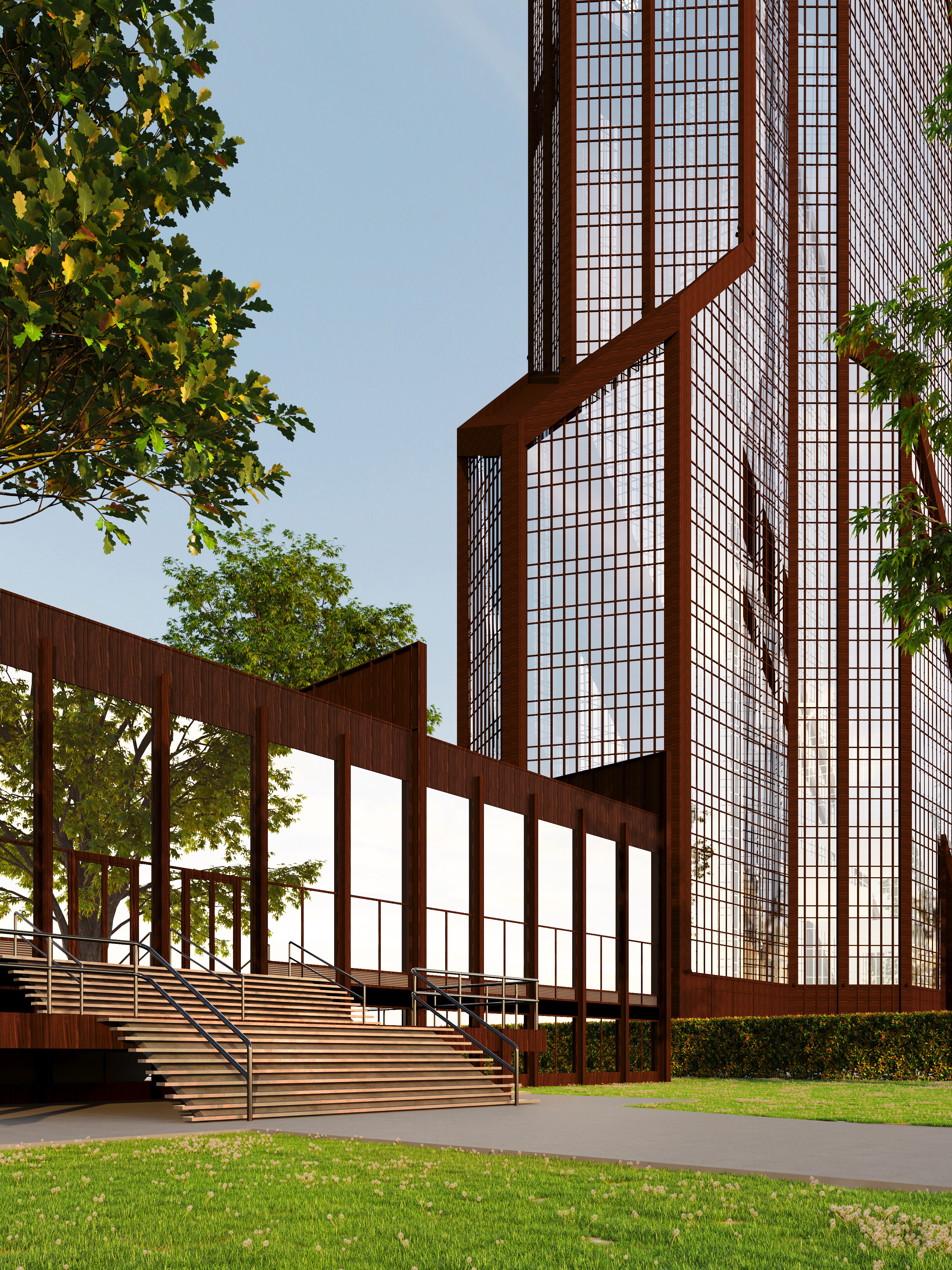 3D rendering of architectural powder coated facade