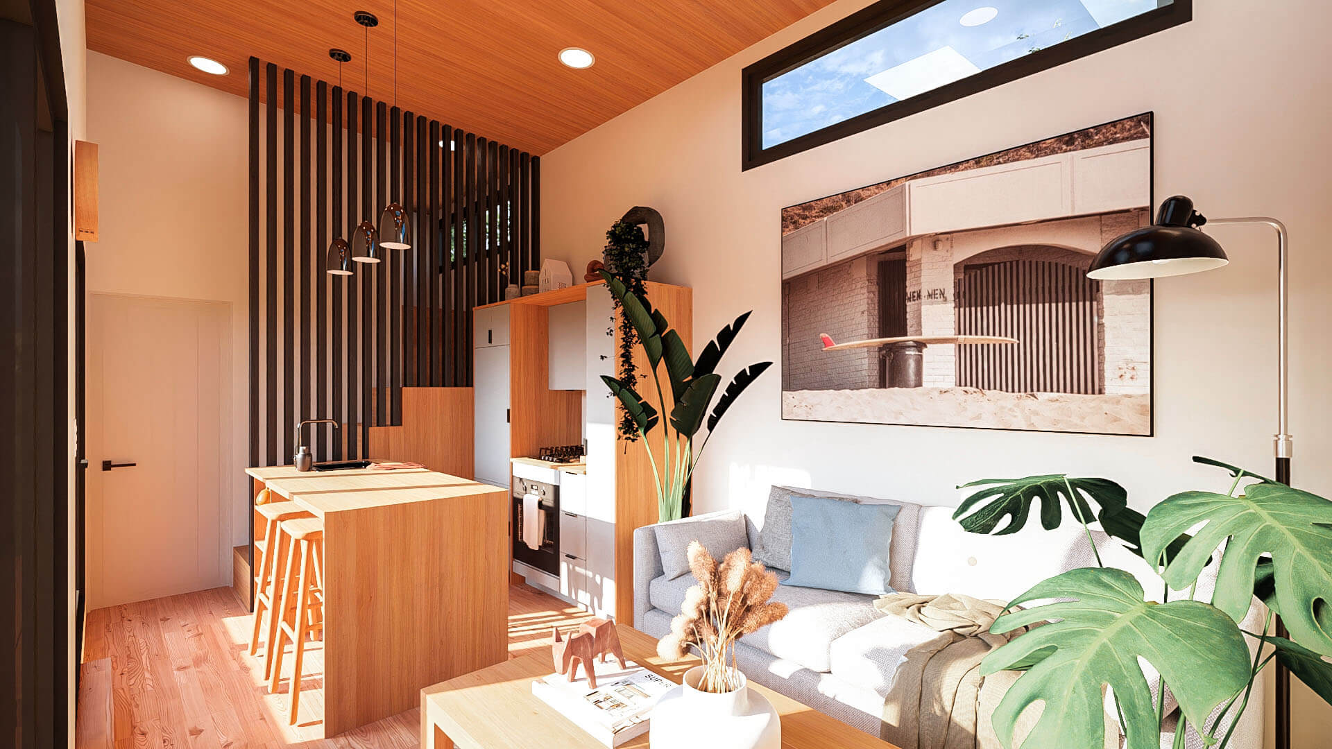 Three bedroom tiny house living area layout