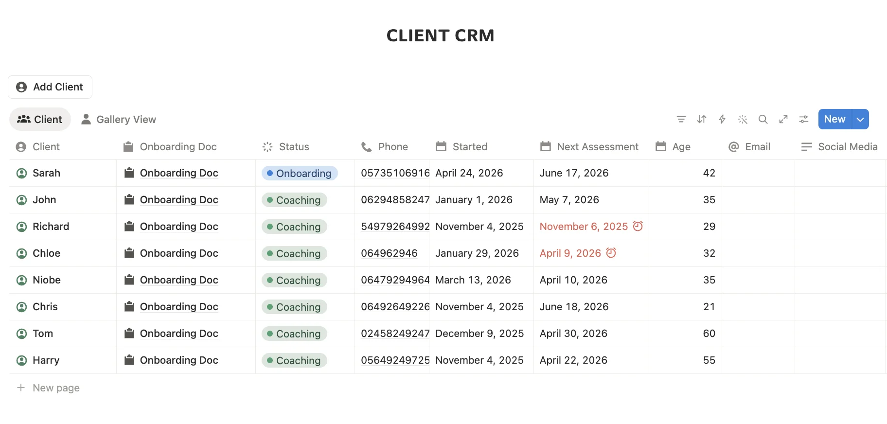 personal trainer client crm