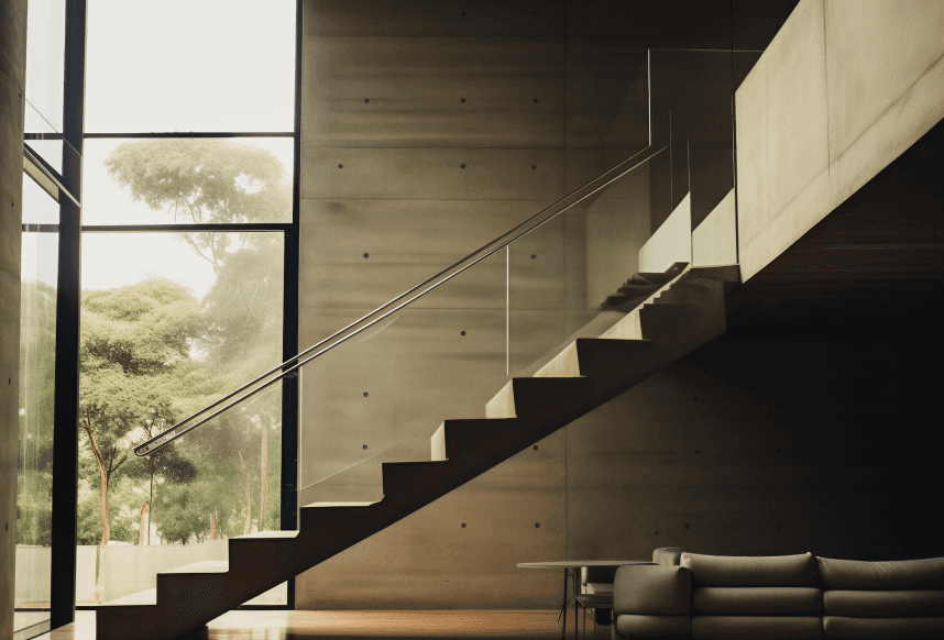 Wooden floating staircase interior