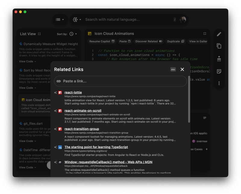 Related links in the Pieces Desktop App.