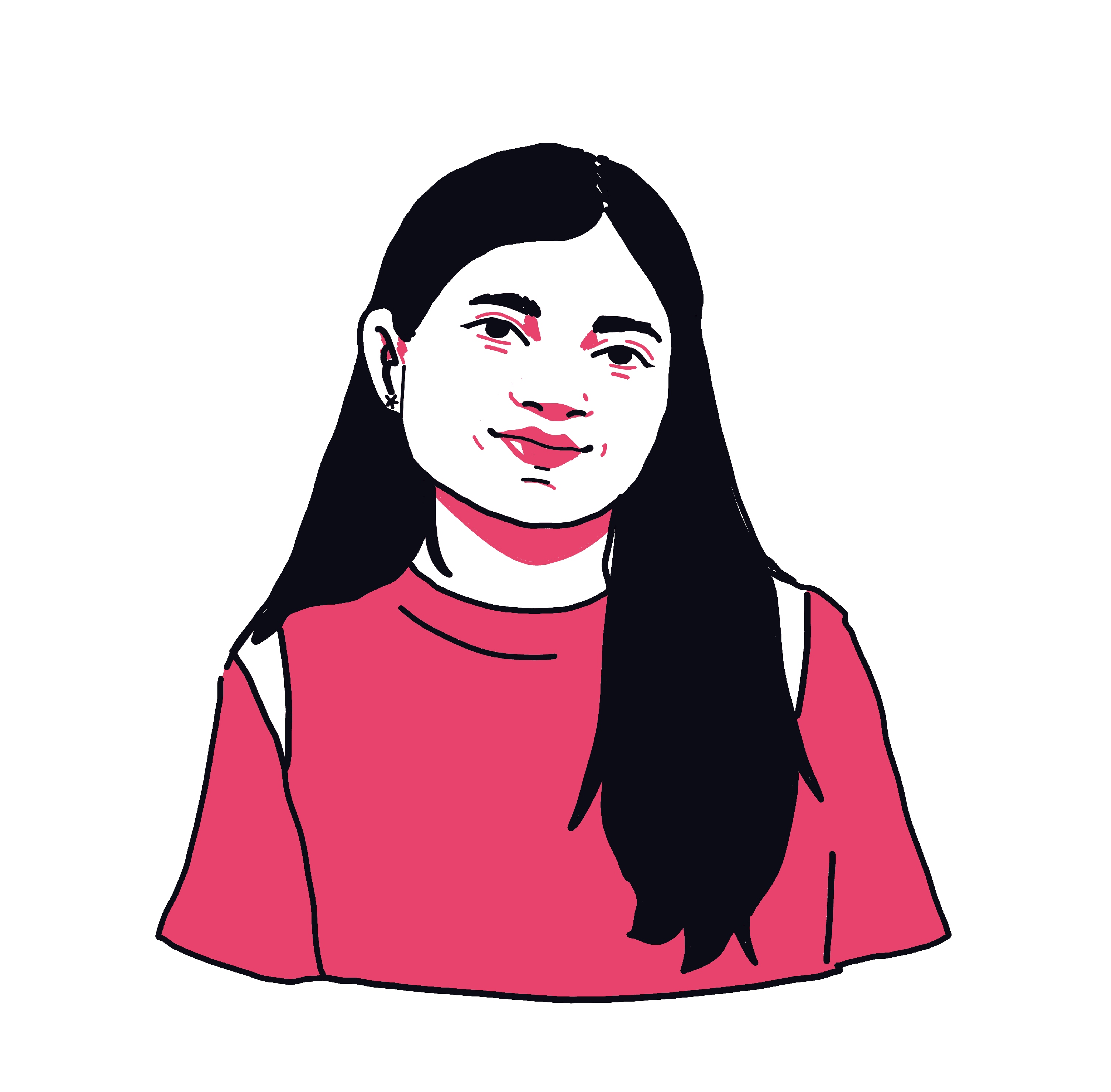 An illustration of Gauri Mishra in a red theme