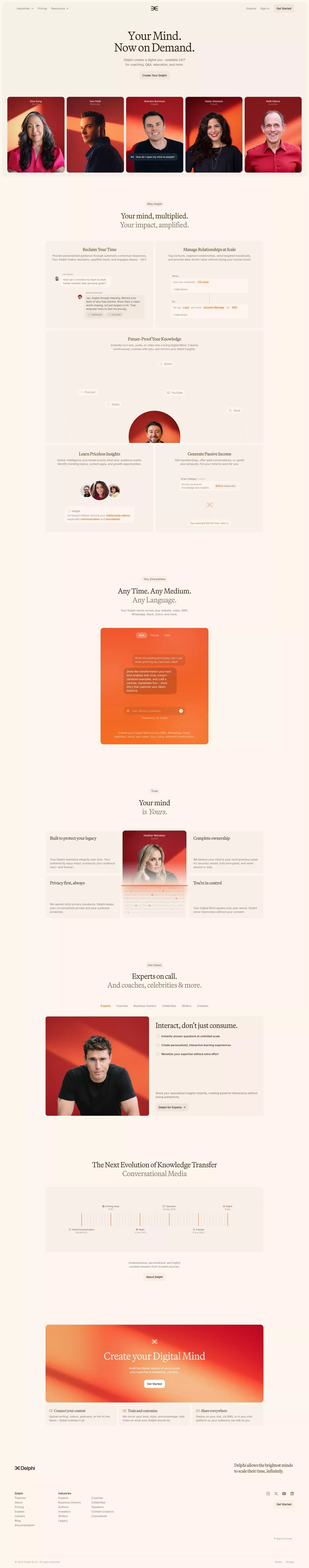 Delphi landing page screenshot showcasing Education and Tech design