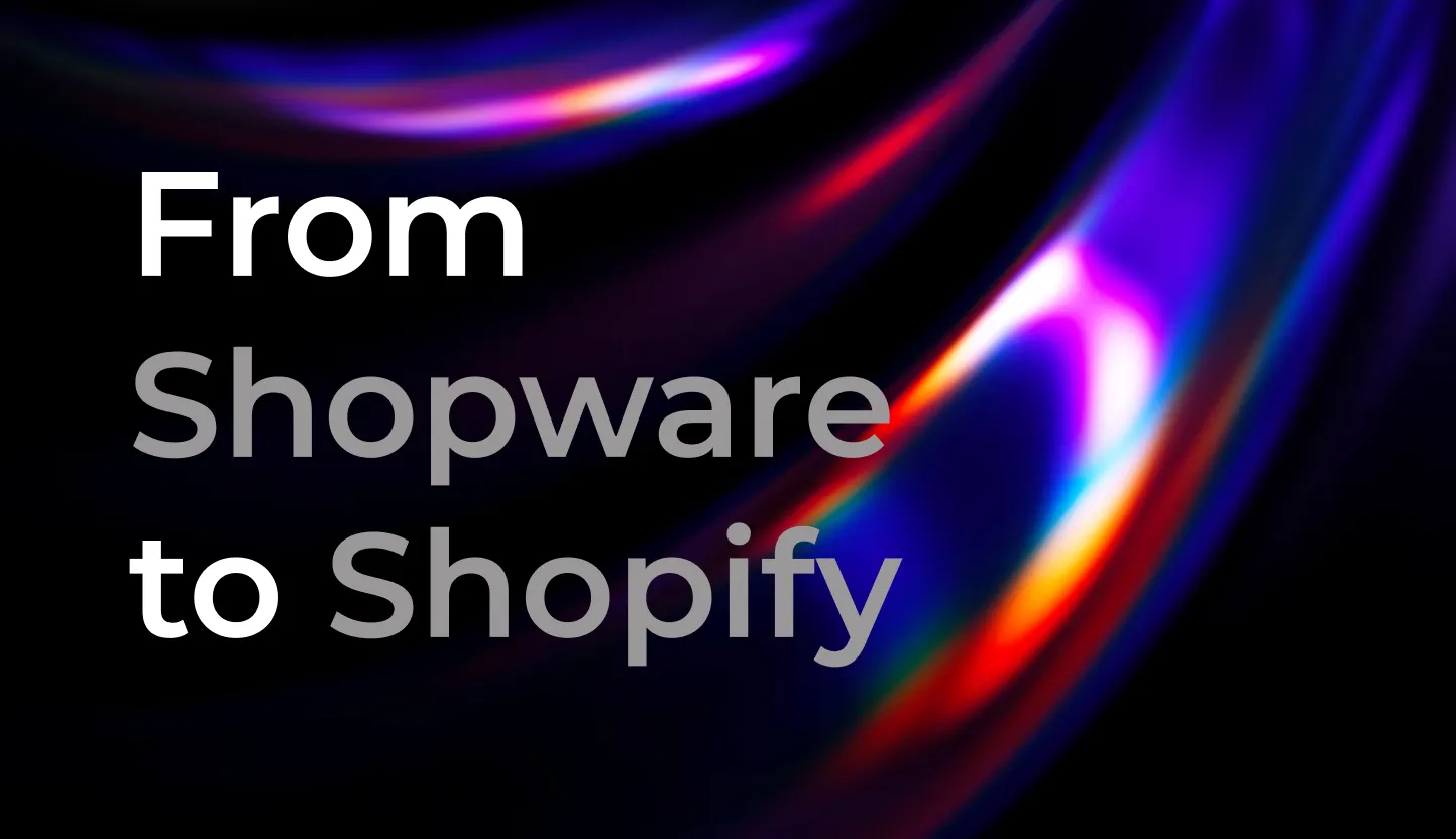 Cover 'From Shopware to Shopify' with purple and red light streaks on black