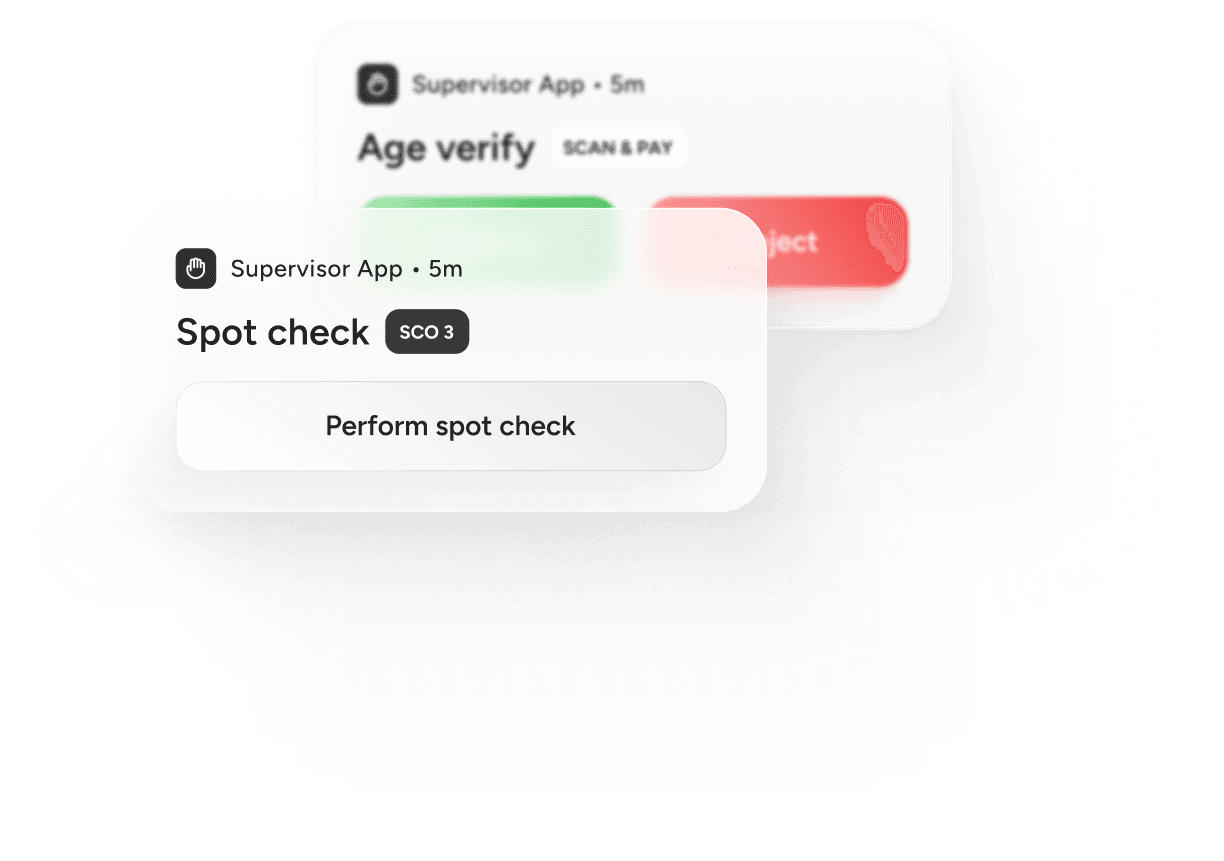 Notifications of a shopreme supervisor app calling for a spot check and age verification