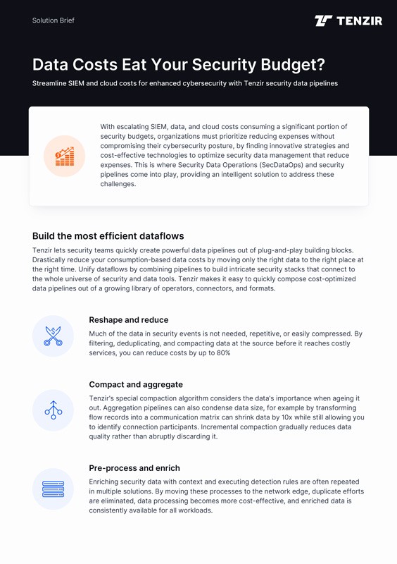 Tenzir Solution Brief – Data Costs Eat Your Security Budget?