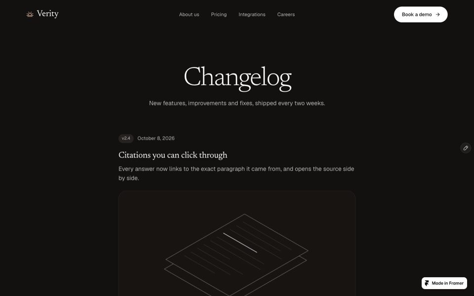 Changelog page preview