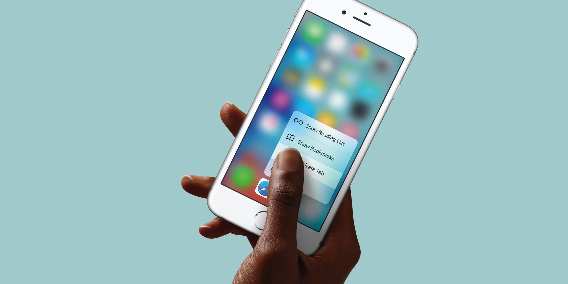 A 3D touch shortcut menu invoked from the Safari home screen icon.