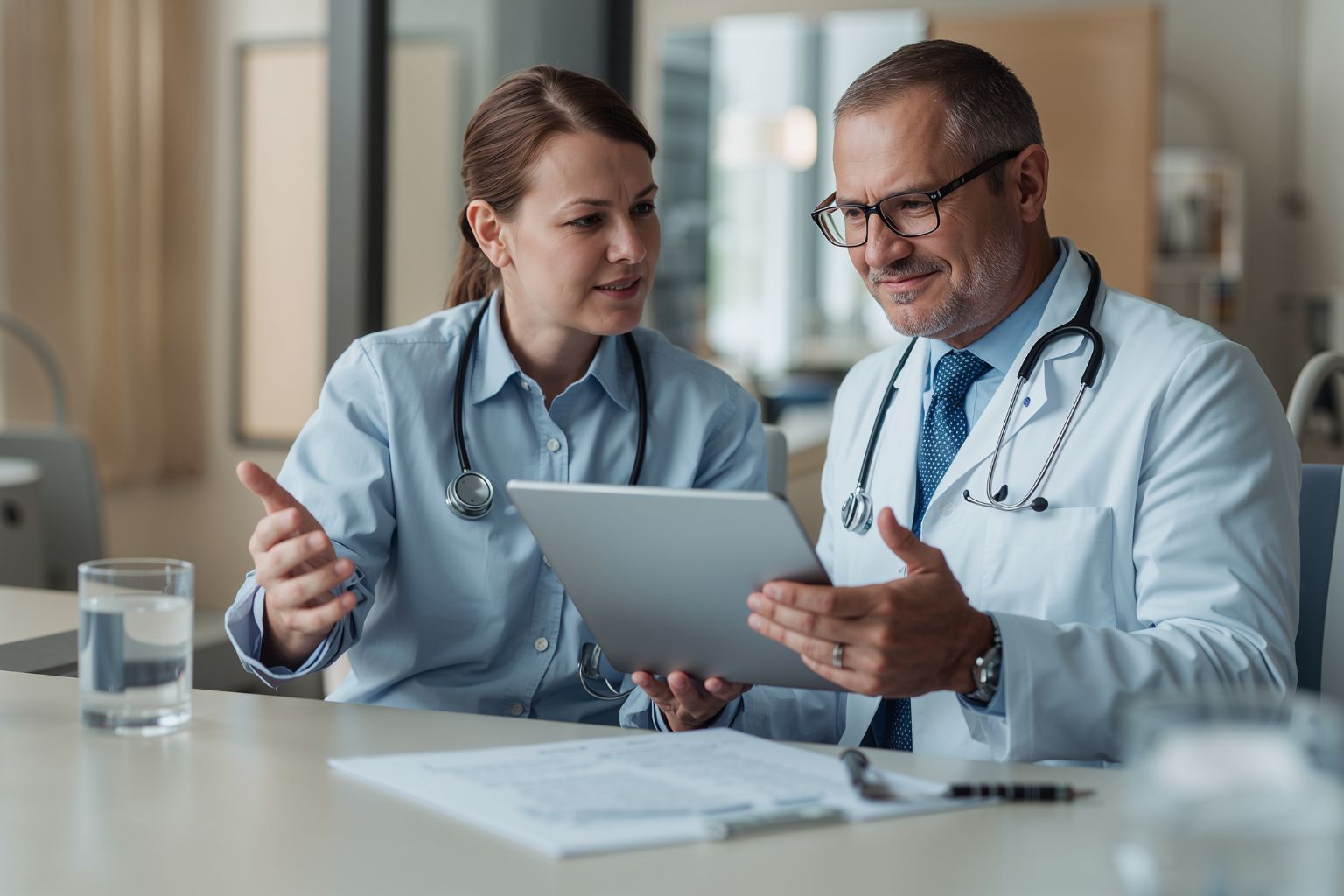 Doctors Discussing Patient Data on a Tablet