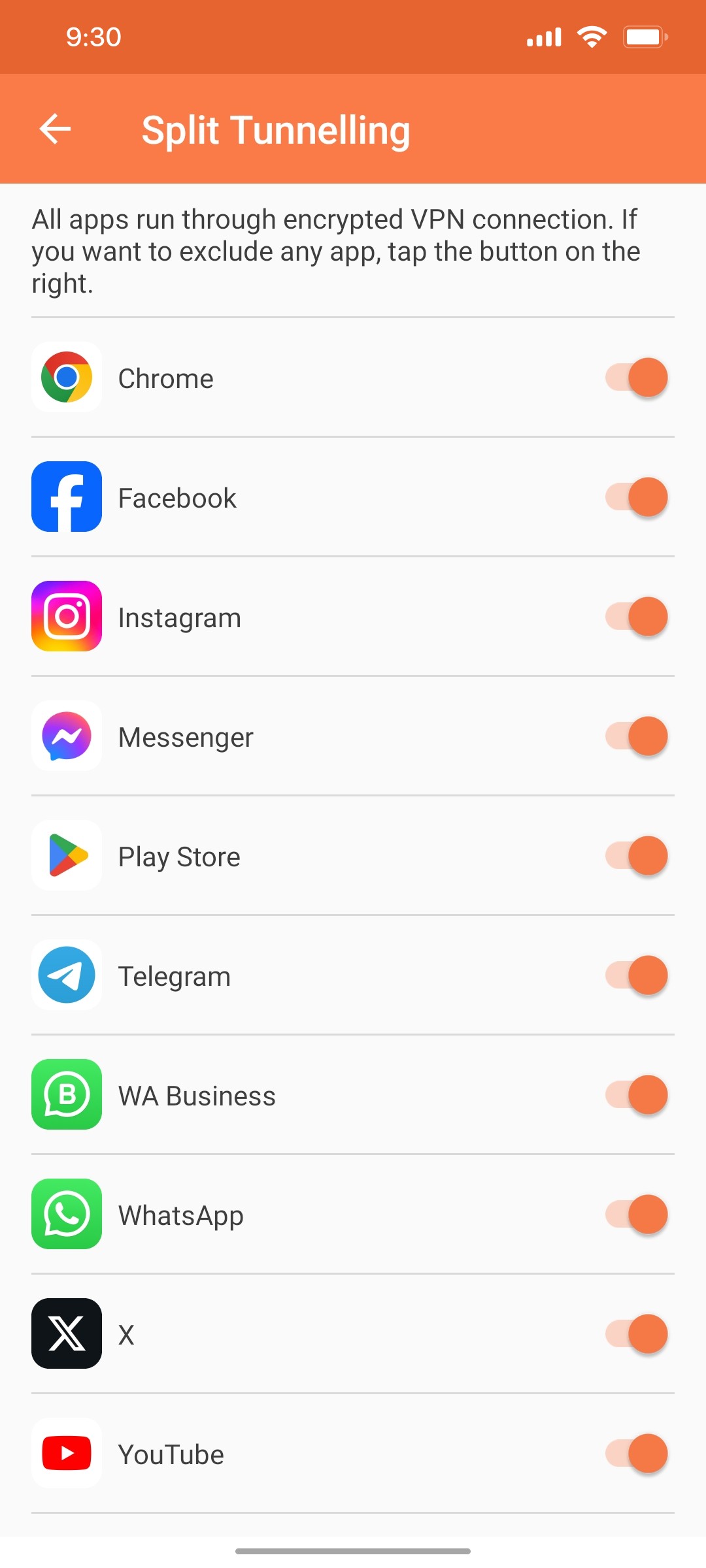 Turbo vpn Split Tunnelling screen