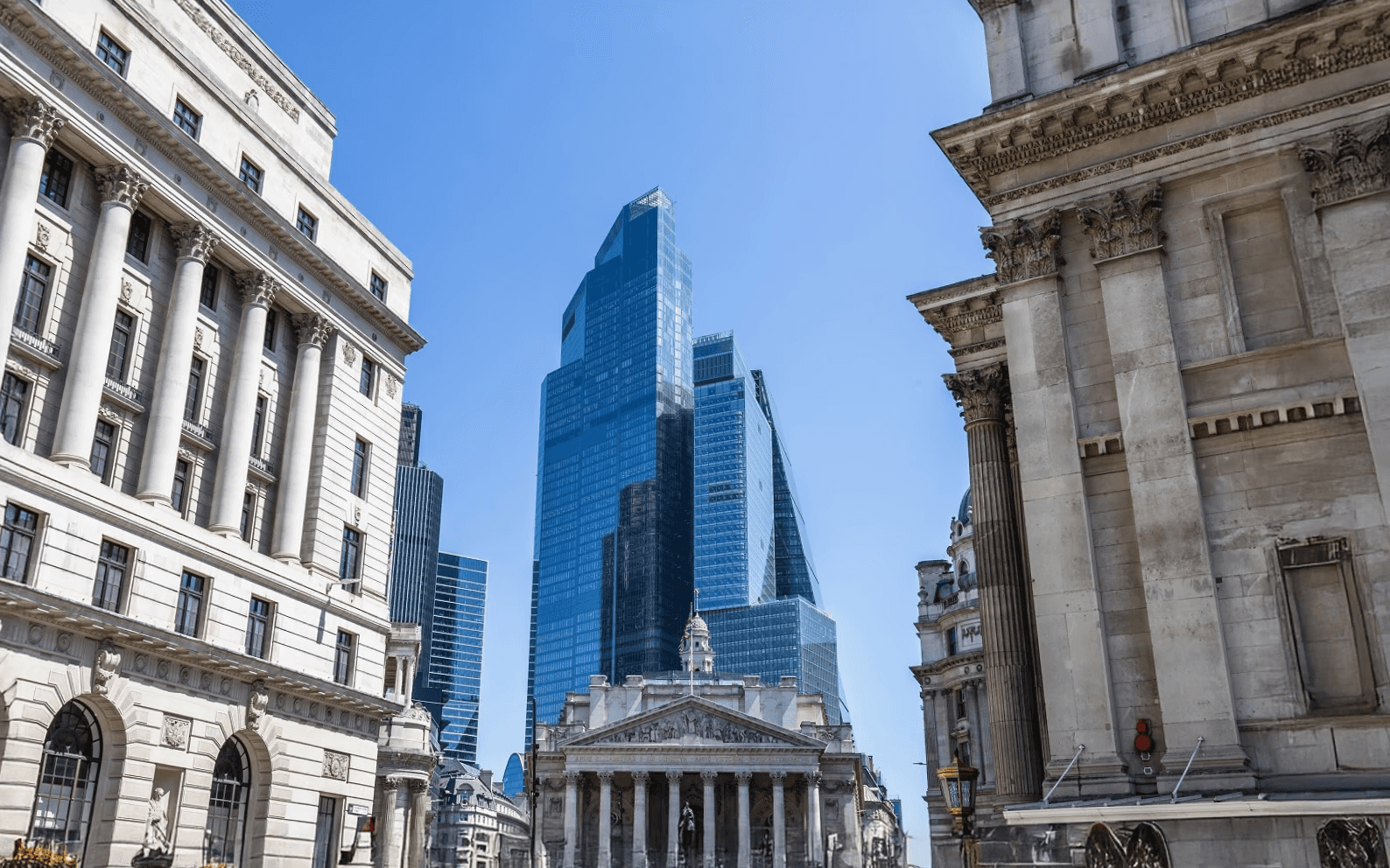 Historic and modern financial architecture in the City of London, representing long-term capital structuring and governance through a family investment company.
