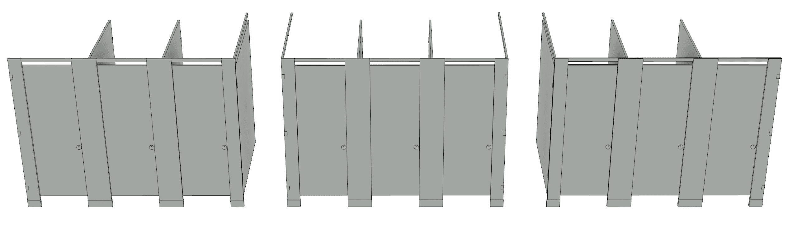Left run, enclosed and right run WC stalls.