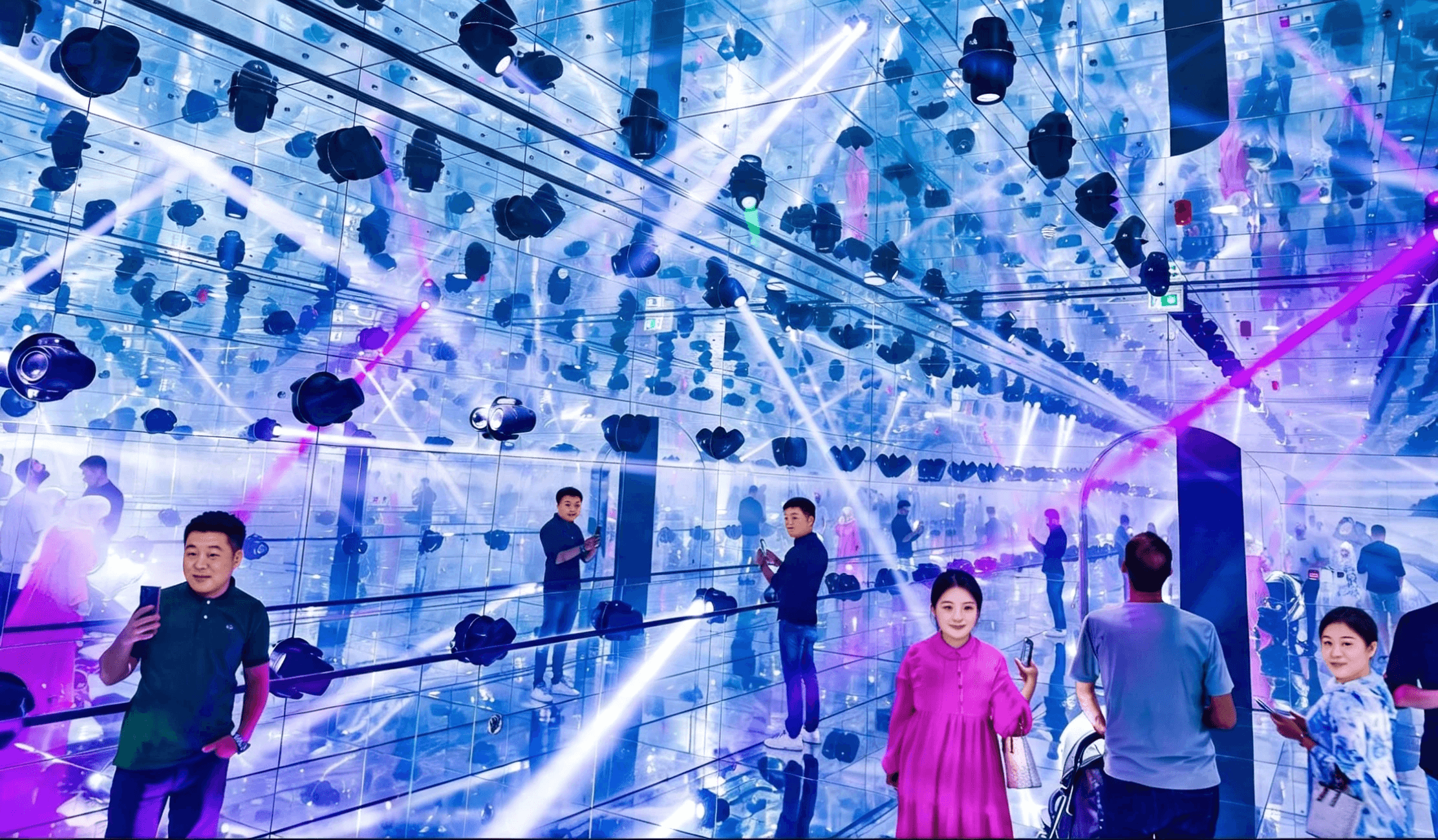 展覽開幕現場嘉賓透過互動裝置與展品體驗品牌故事，從踏入展場開始就被帶入策展氛圍 Guests at exhibition opening engaging with interactive installations and displays, experiencing the brand story from the moment they enter 展覽體驗設計 互動裝置 品牌敘事