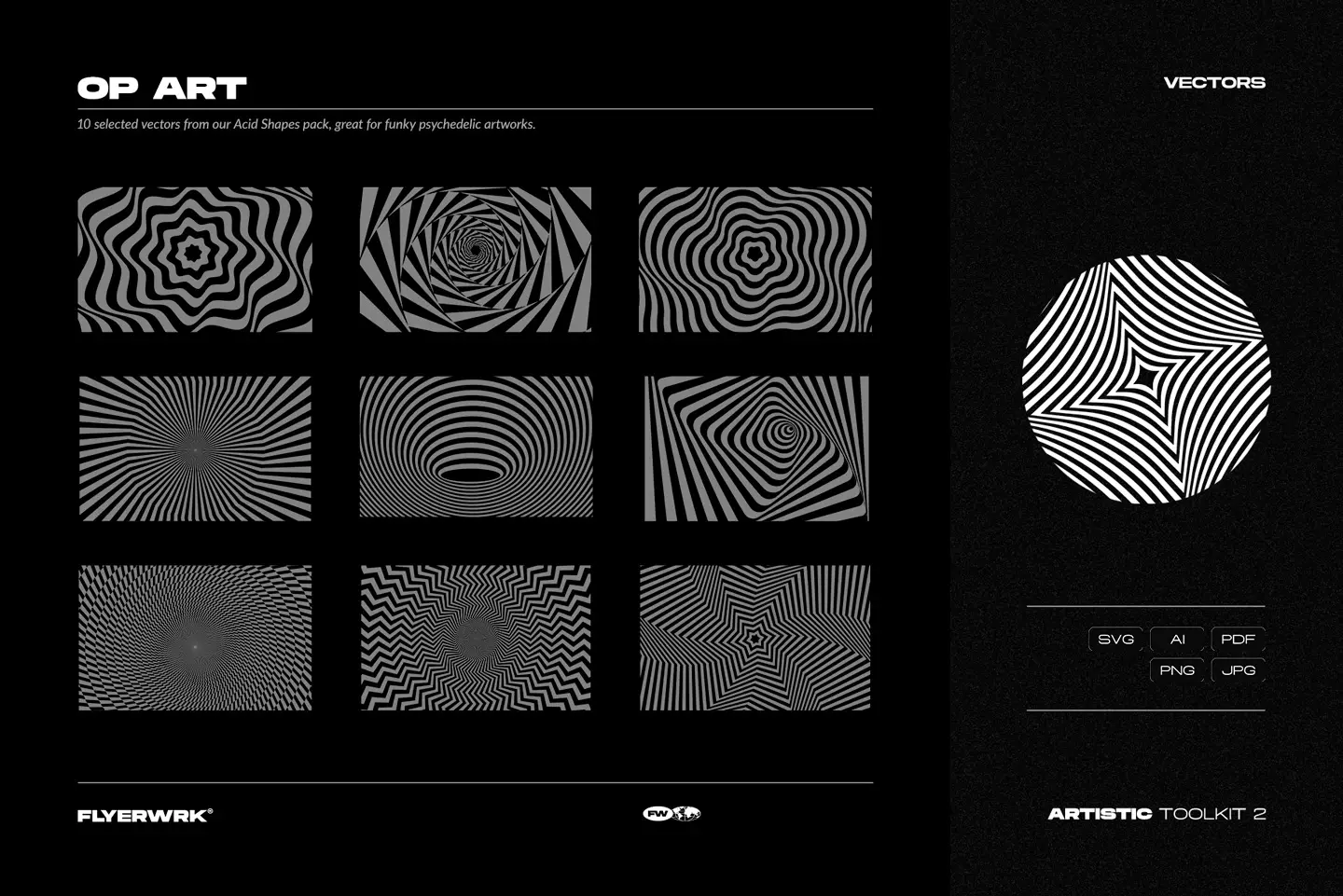 Artistic Toolkit 2 op art vector patterns with psychedelic optical illusion designs