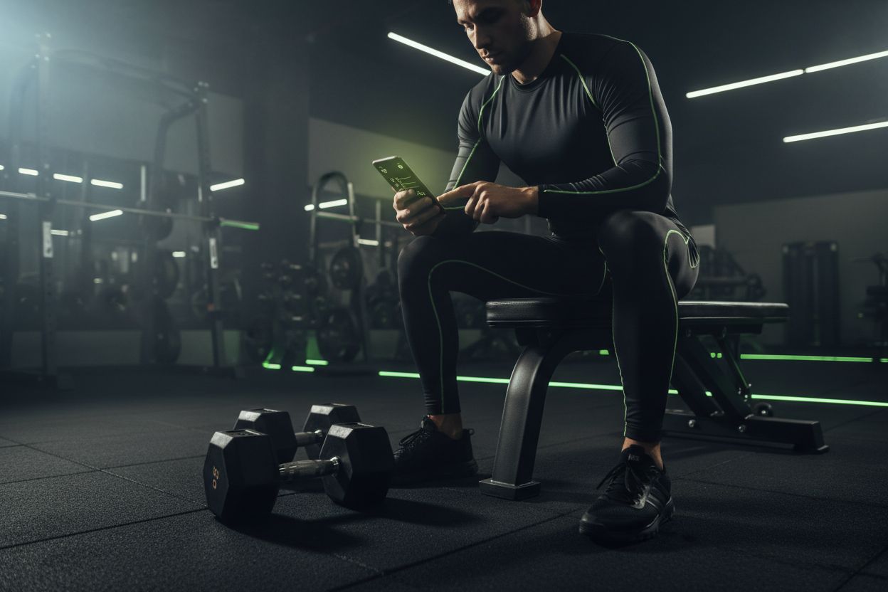 Persona registrando una serie de entrenamiento en el gimnasio