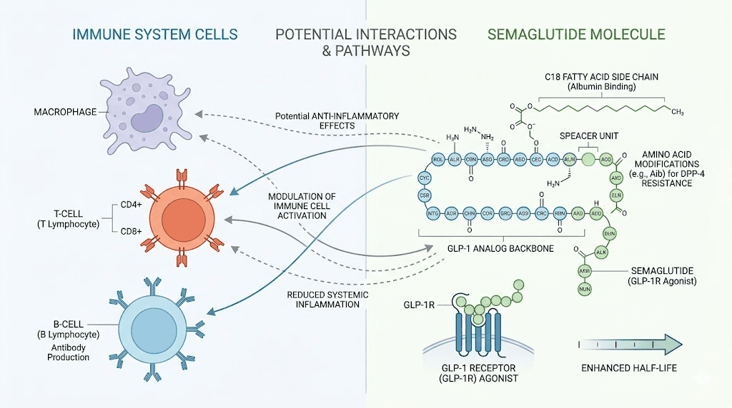 Semaglutide and immune system cell interaction diagram