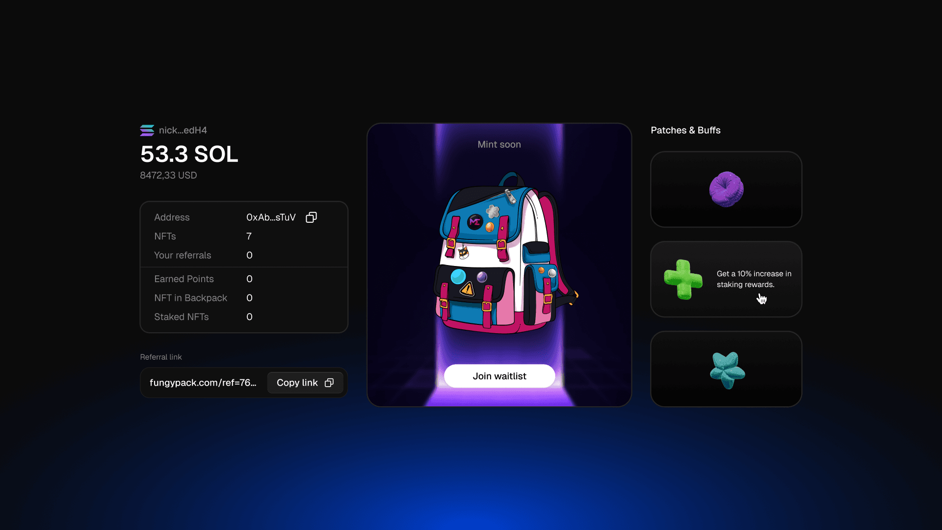 NFT purchase page with secure blockchain checkout, wallet connection and multiple payment options.