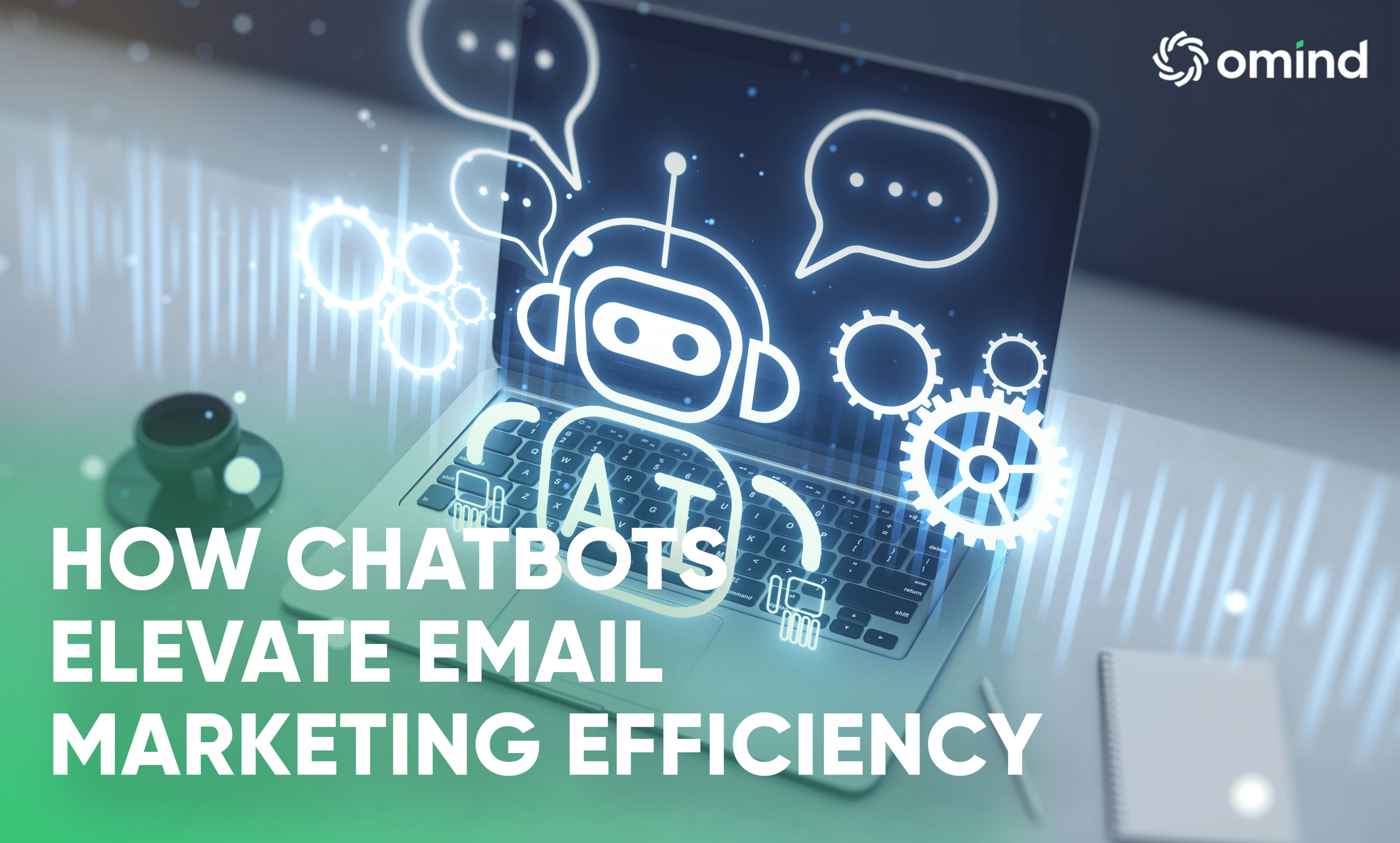 A chatbot icon on a laptop screen, symbolizing the role of AI in optimizing email marketing efficiency. 