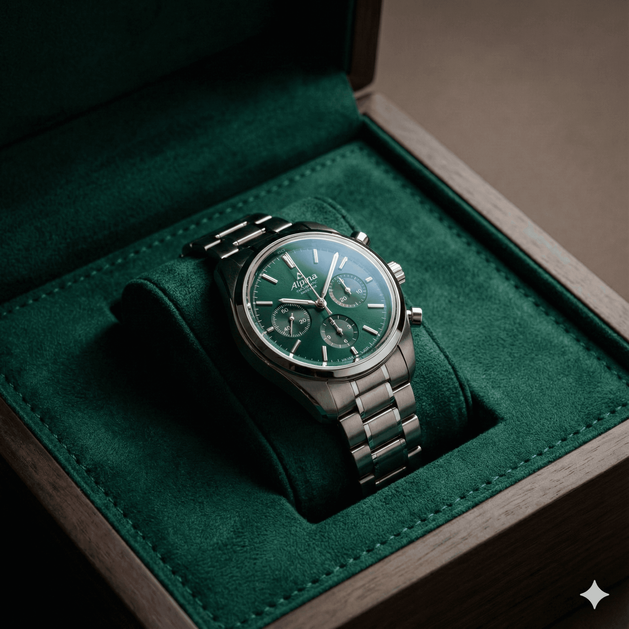jade green watch kept in its case
