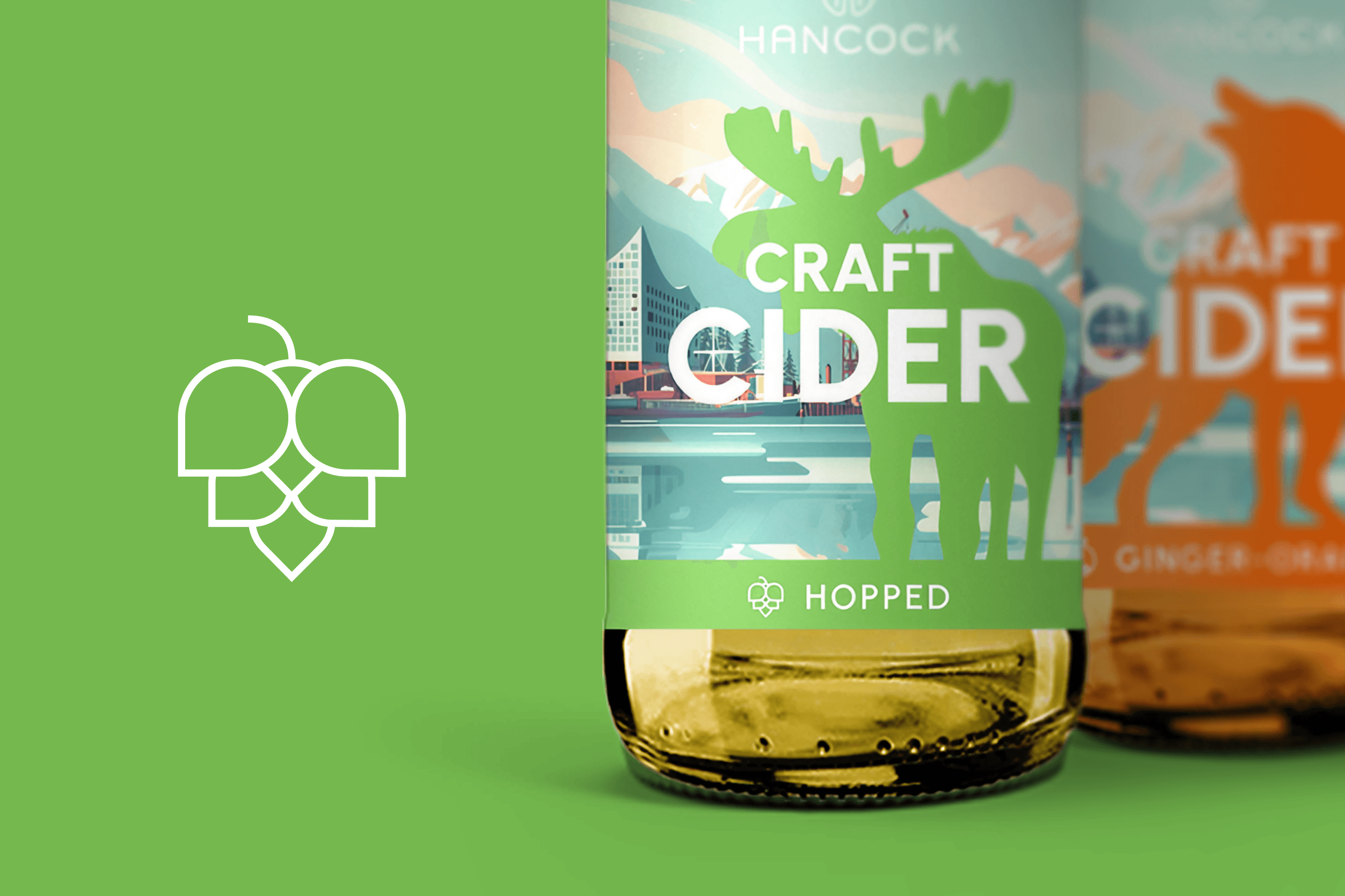 Hancock Craft Cider bottle with a moose graphic.