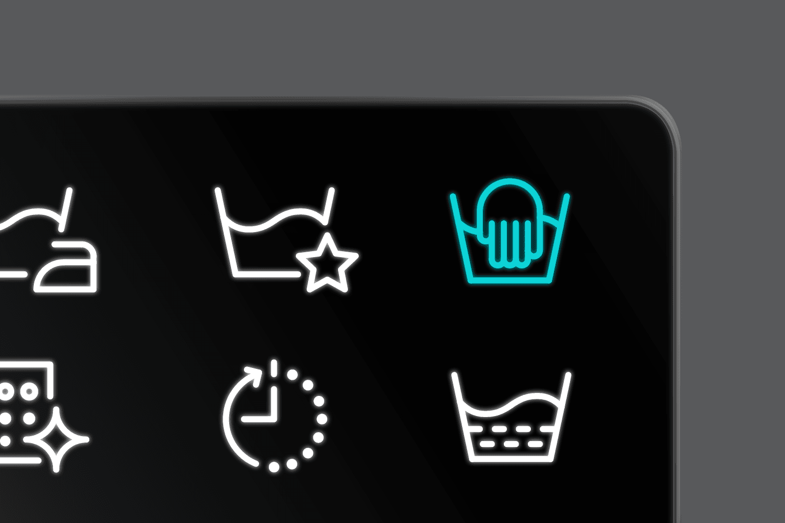 Icon featuring a shopping cart with a bag, next to other shopping-related icons on a dark background.
