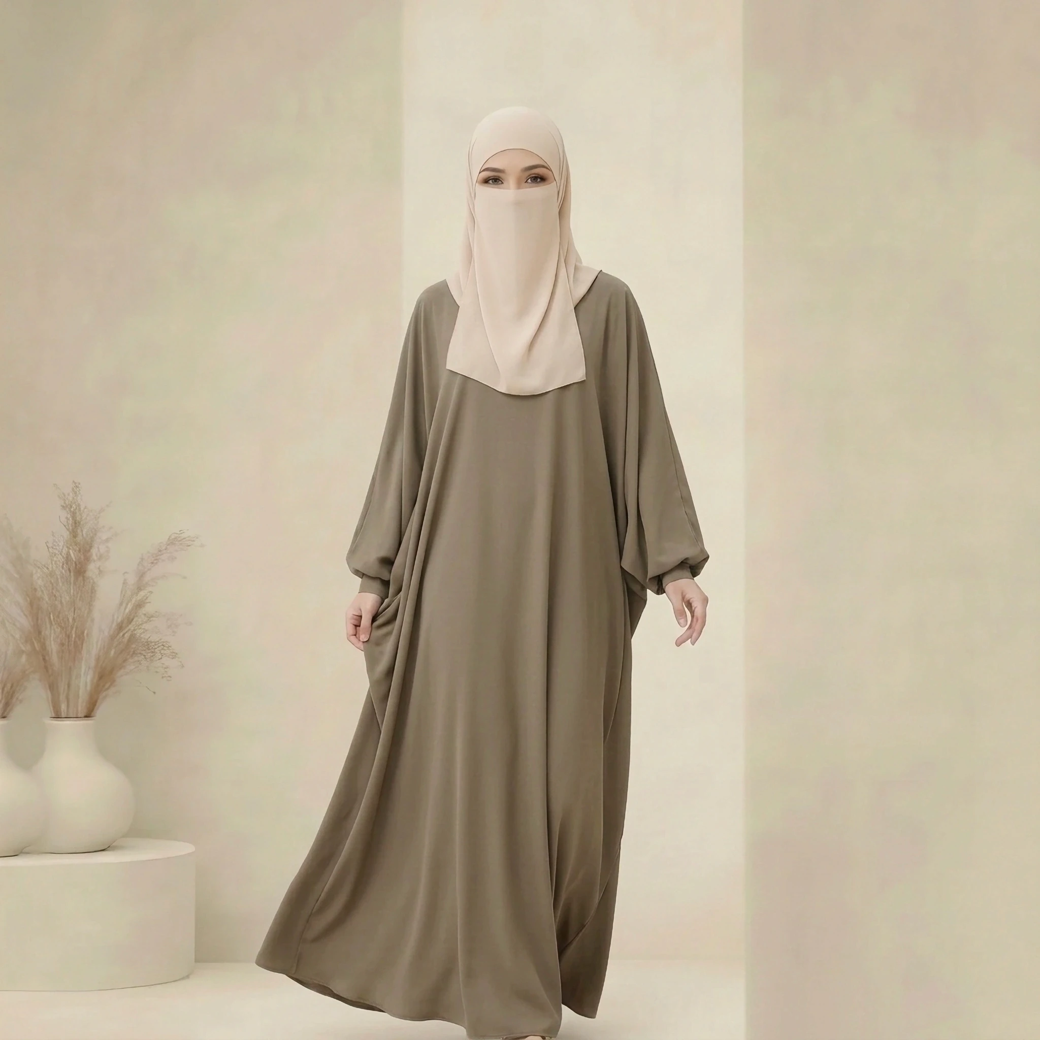 Oversized Lightweight Abaya in Olive Fog