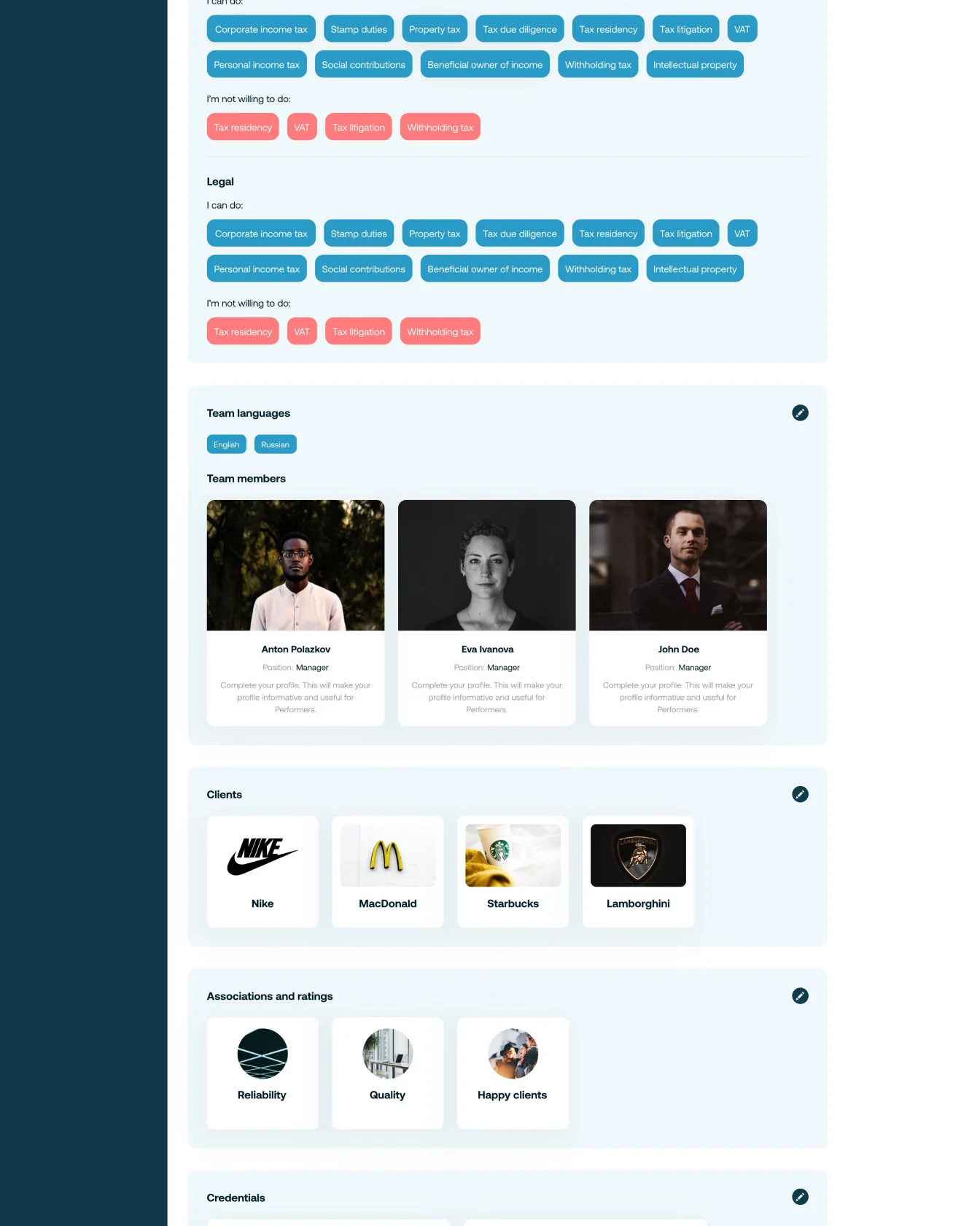 Addwisory advisor profile showing expertise, team and client work