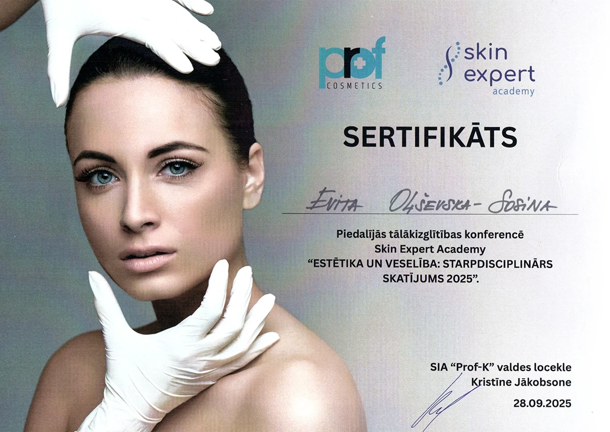 Profesionālās apmācības sertifikāts estētiskajā kosmetoloģijā