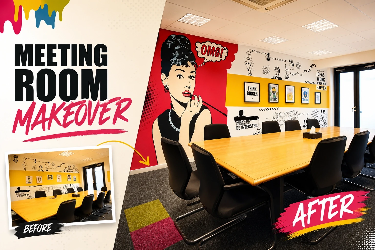 Creative meeting rooms at Mediareach London office for integrated advertising agency and multicultural marketing
