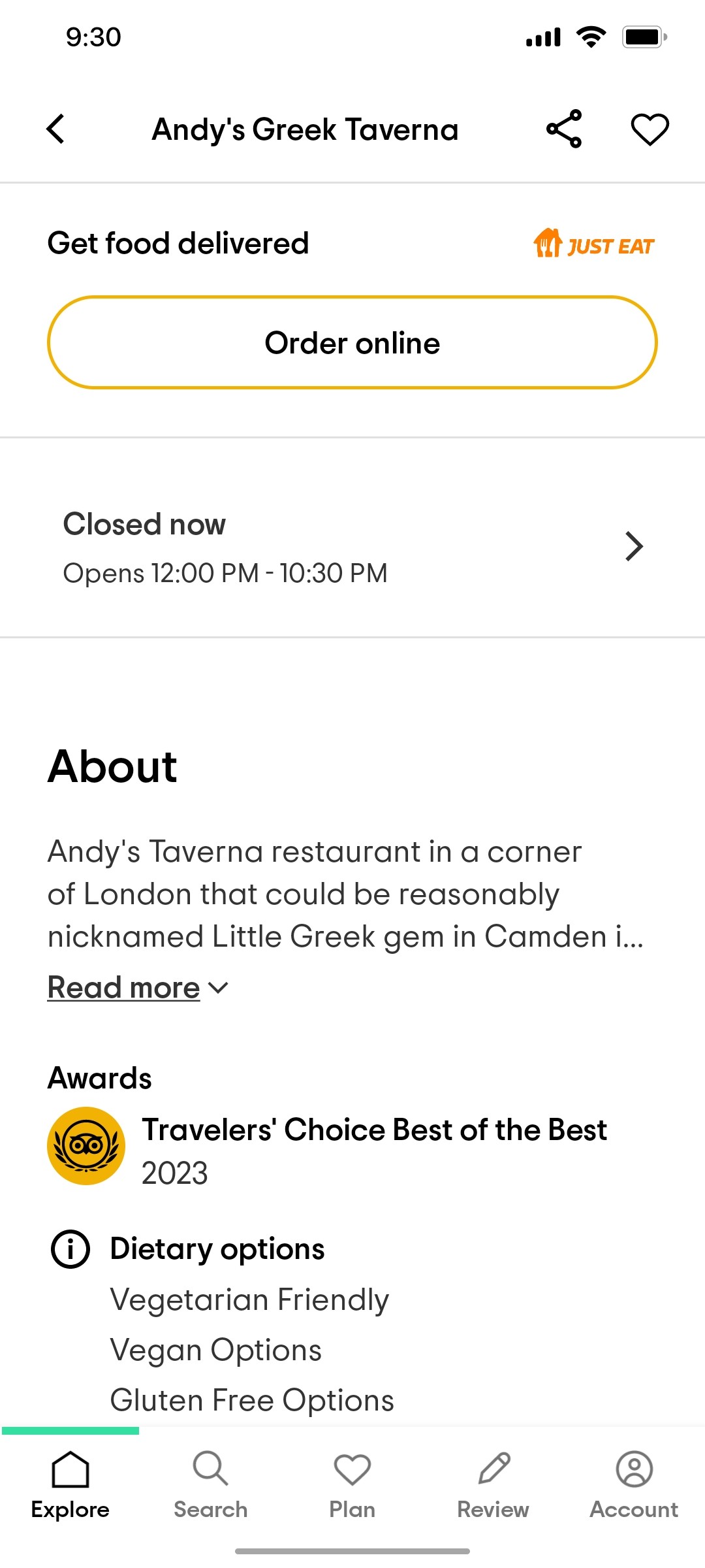 Tripadvisor Order Online Page Screen