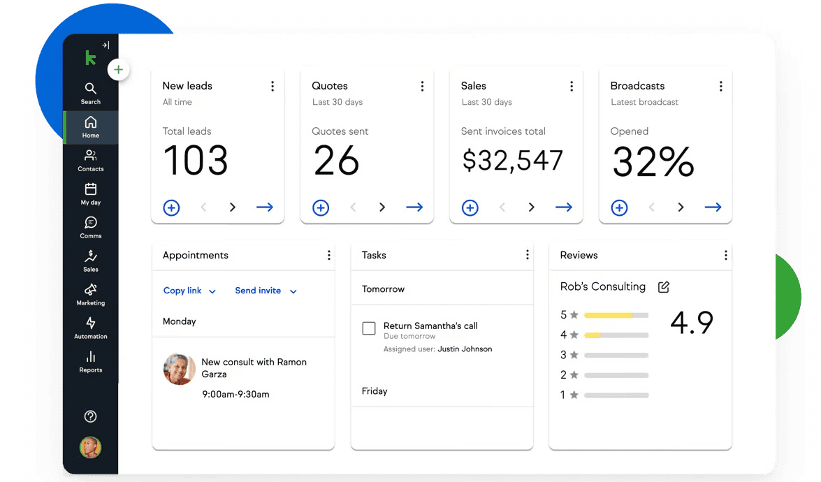 Keap’s interface of sales information