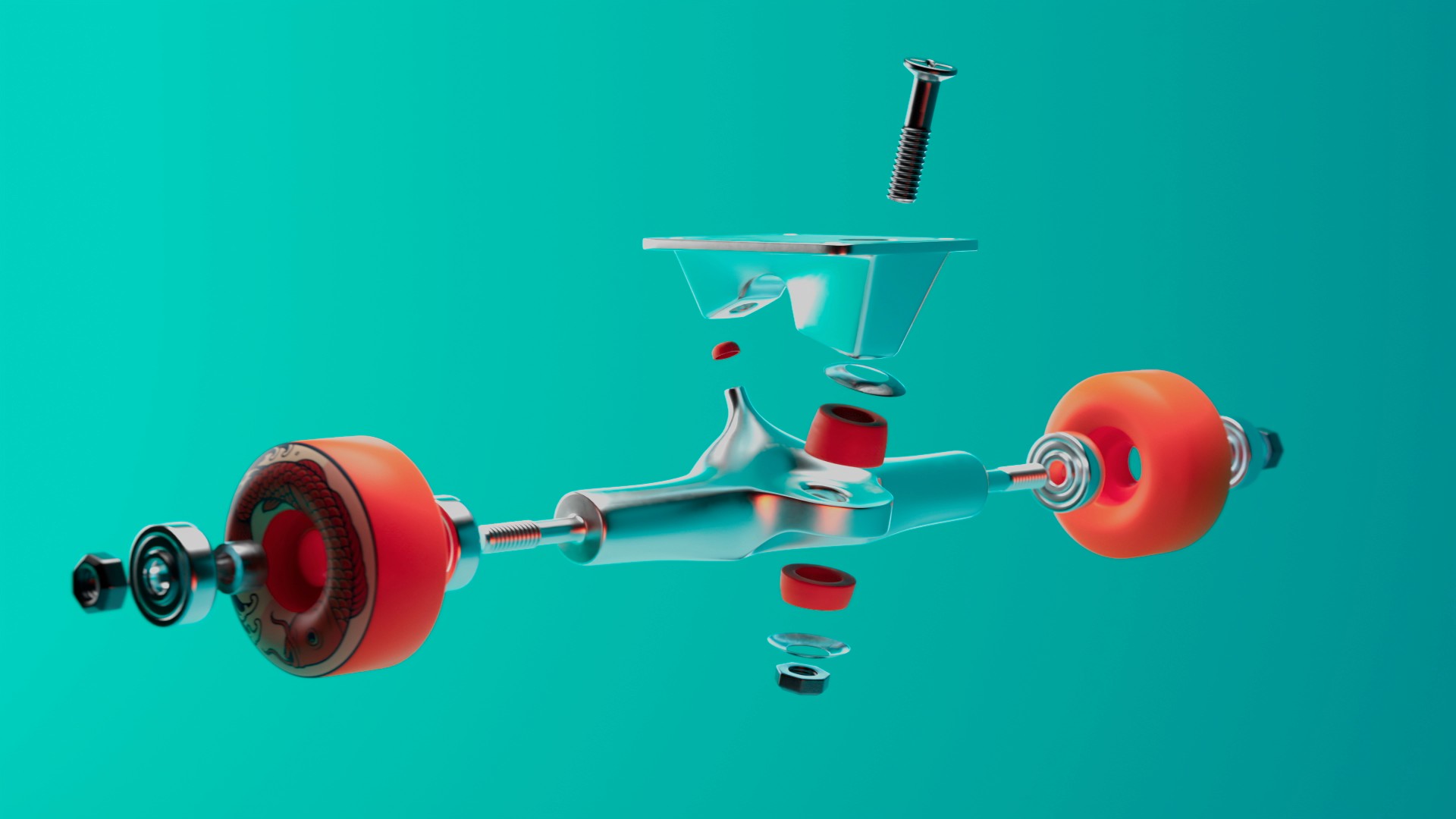 Still frame os a build up animation of a skateboard truck