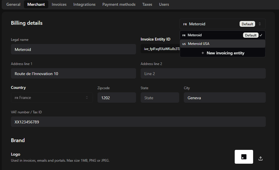 Invoicing entity management in Meteroid