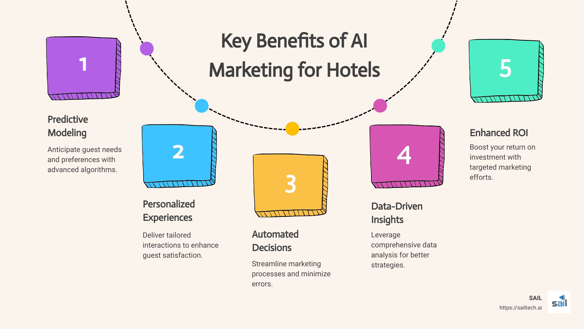 AI marketing benefits for hotels - AI marketing for hotels infographic process-5-steps-informal