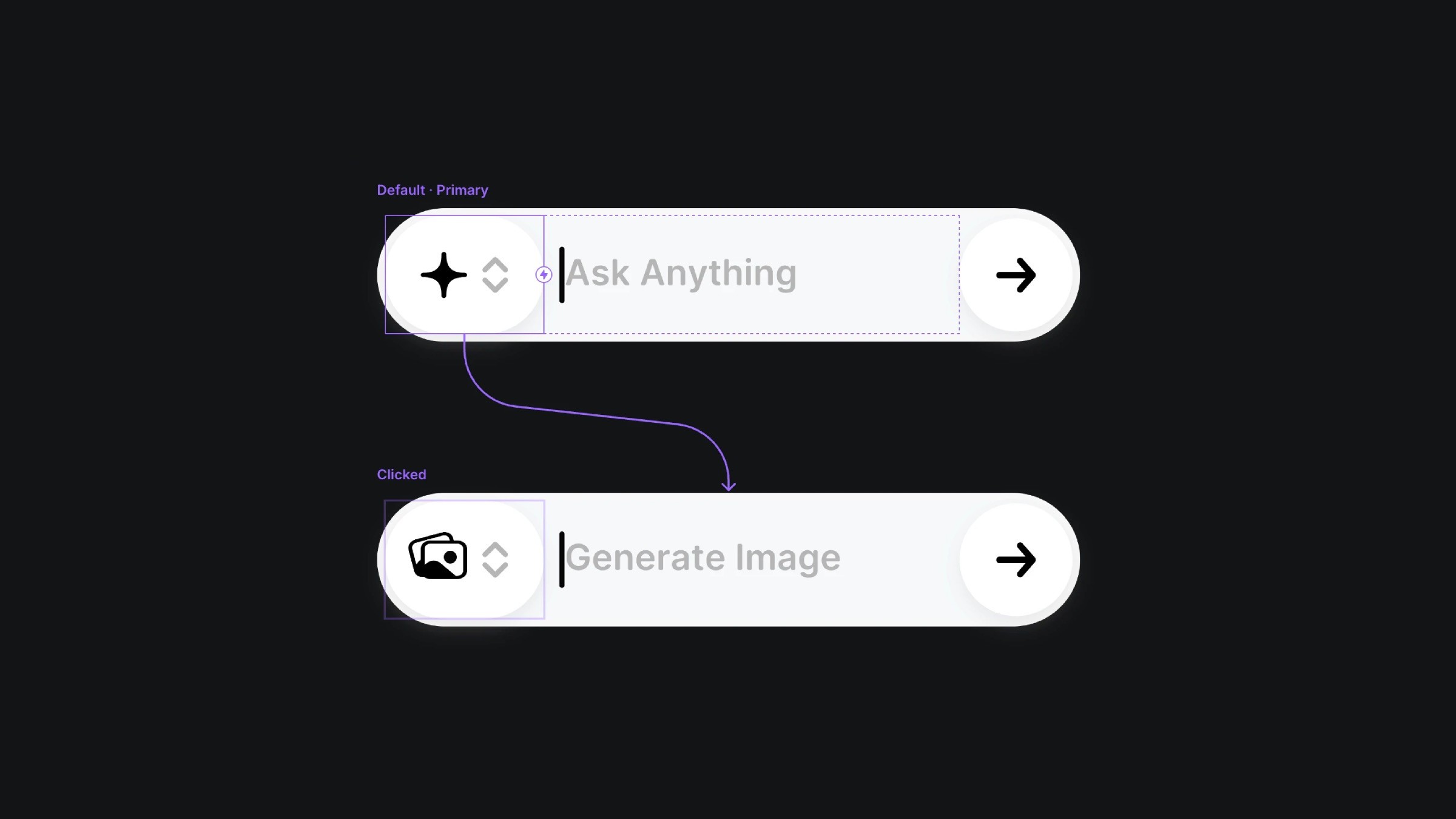 Animated input selector switching from “Ask Anything” to “Generate Image”