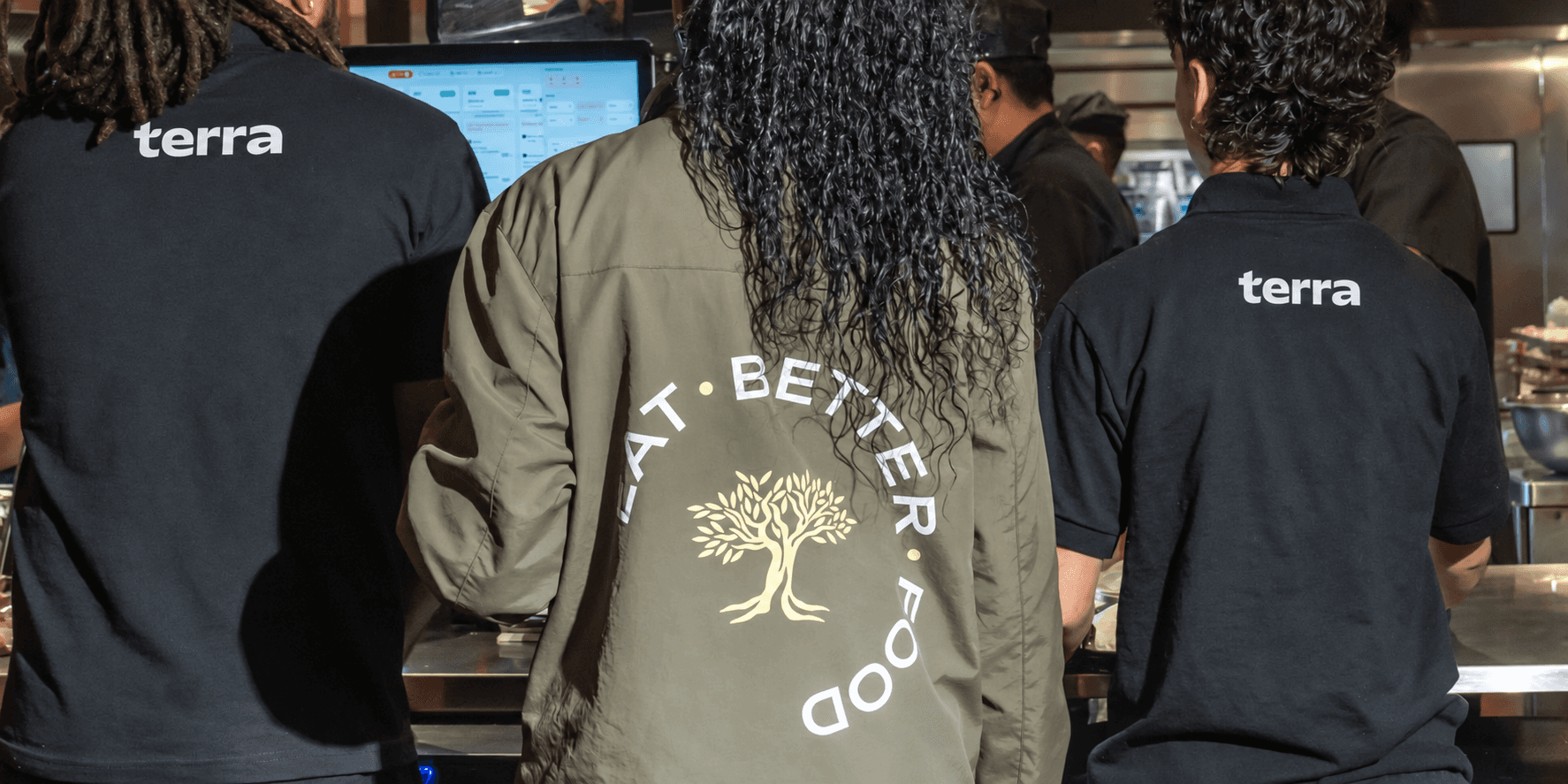 Terra fast-casual restaurant branding across storefront, packaging and digital touchpoints