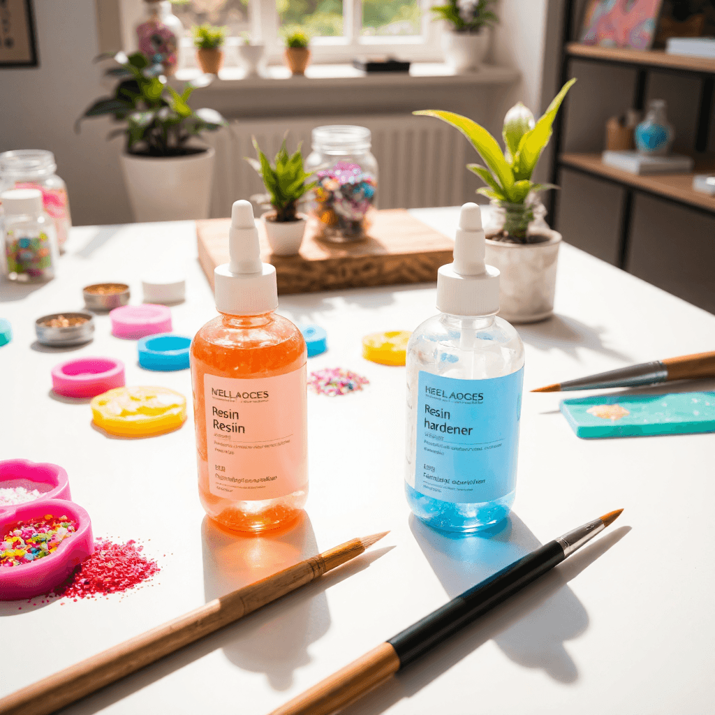 product photography of Two bottles of resin and hardener