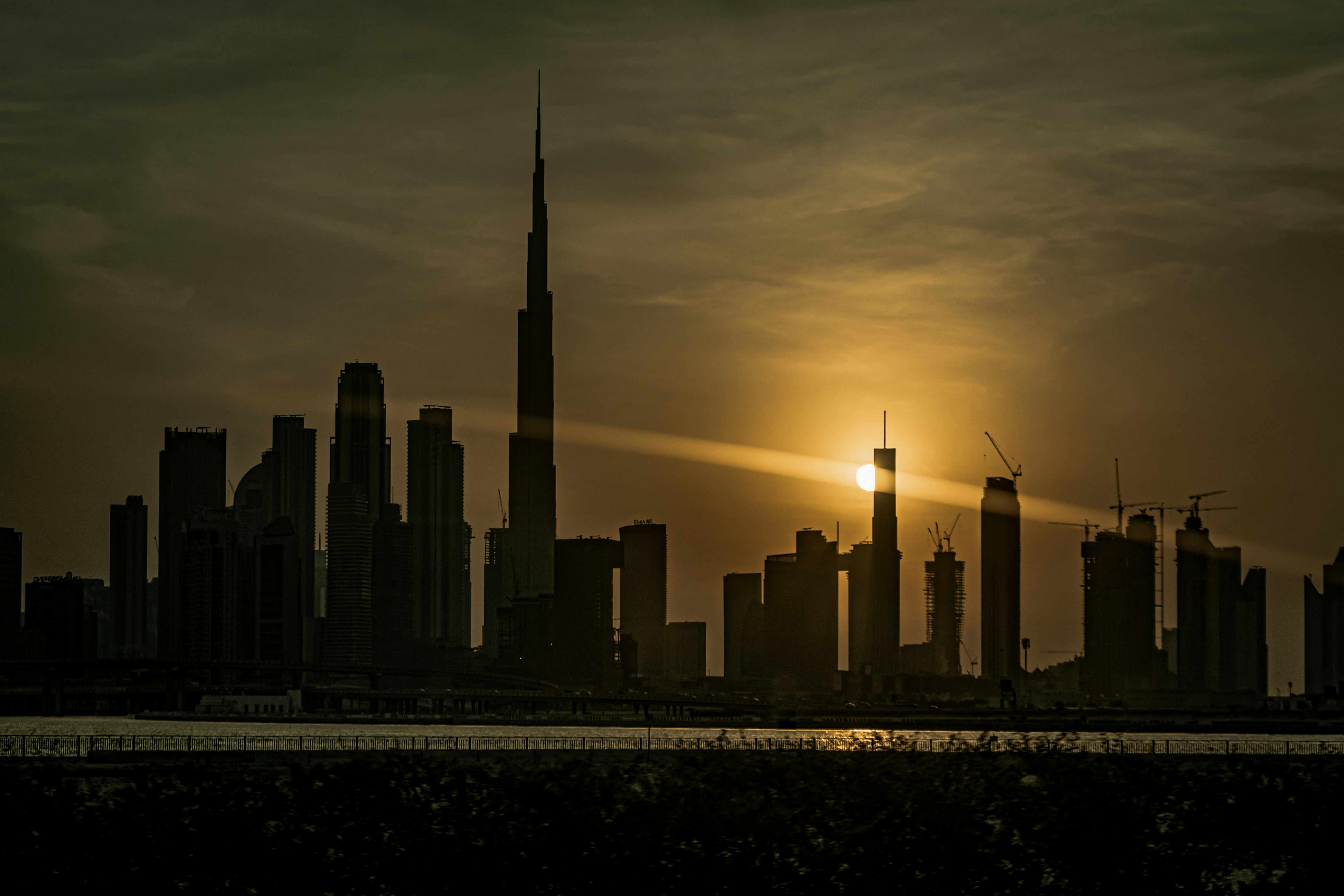 city skyline during night time
