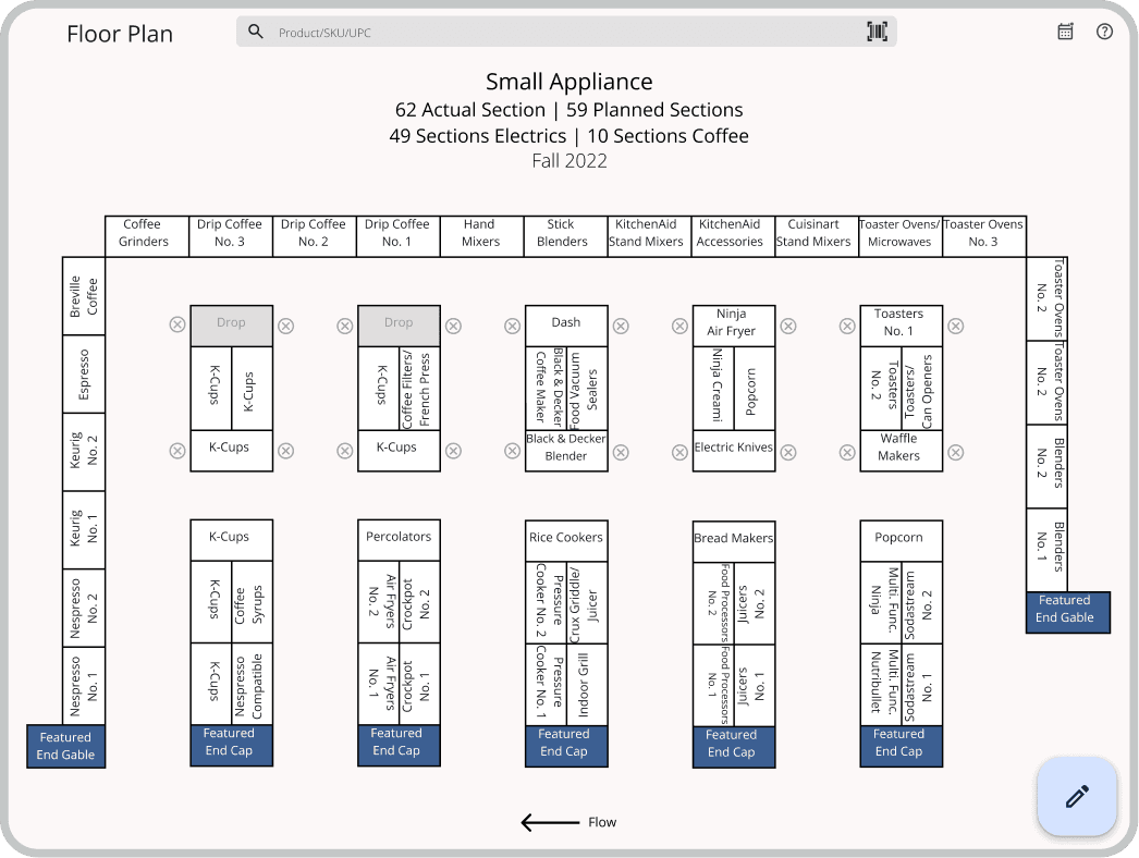 Grayscale wireframes for a mobile retail app featuring subtle accents of blue to highlight primary actions and navigation in the prototype.