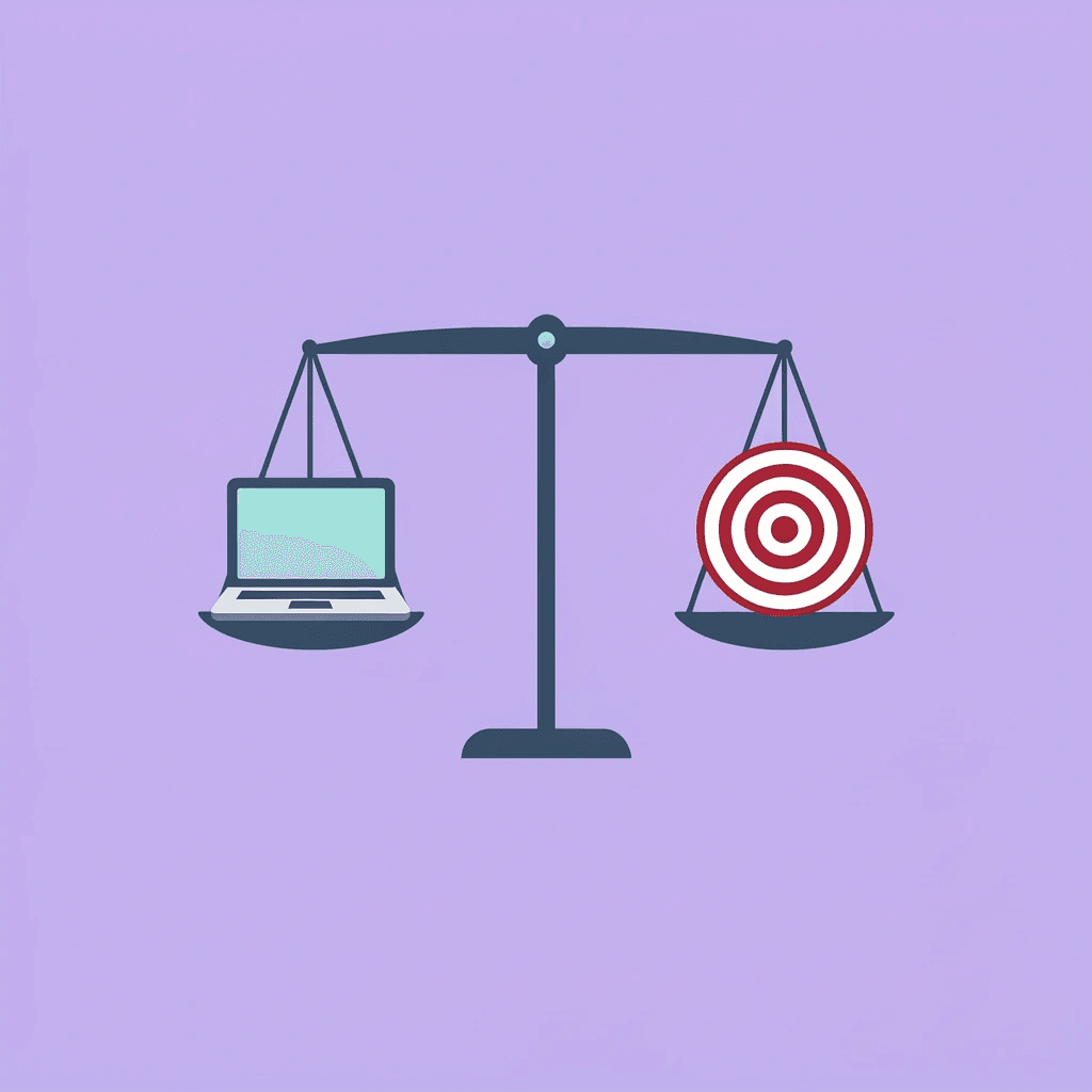 Balance scale comparing real-world testing on one side against theoretical demonstrations on the other