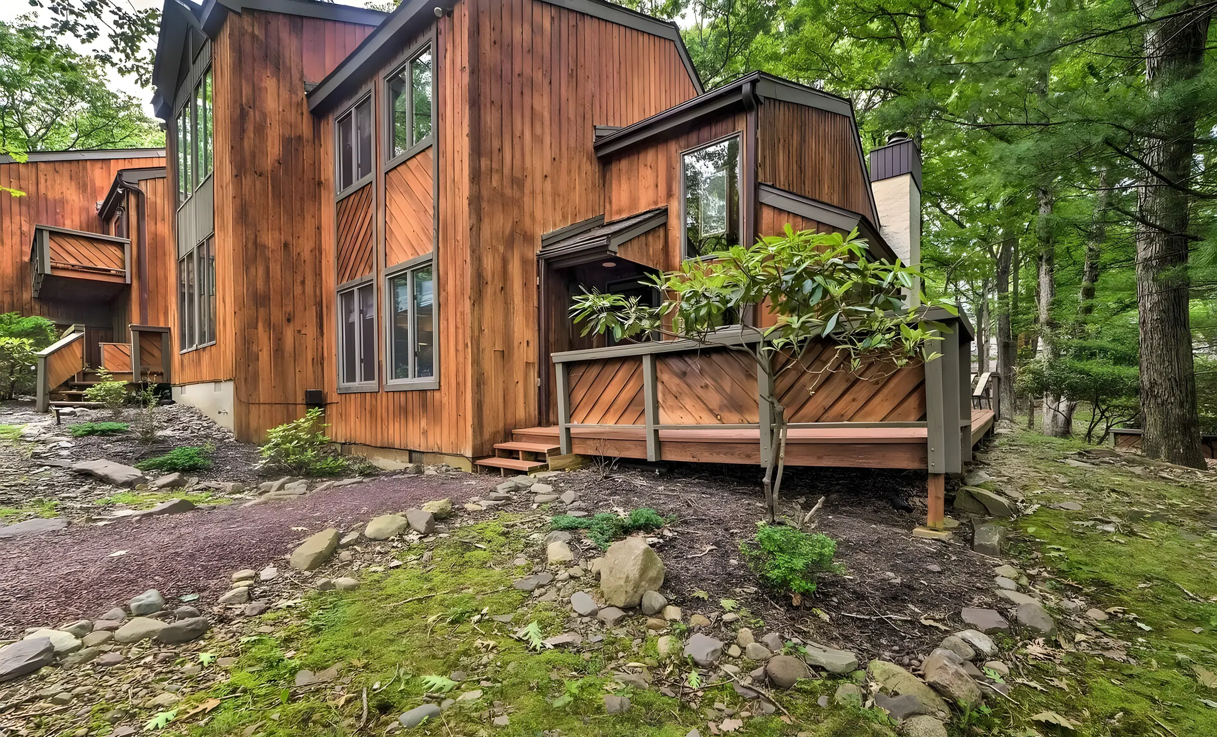 Cedar end unit townhome with tall windows at Big Boulder Lake & Ski House, Lake Harmony, PA