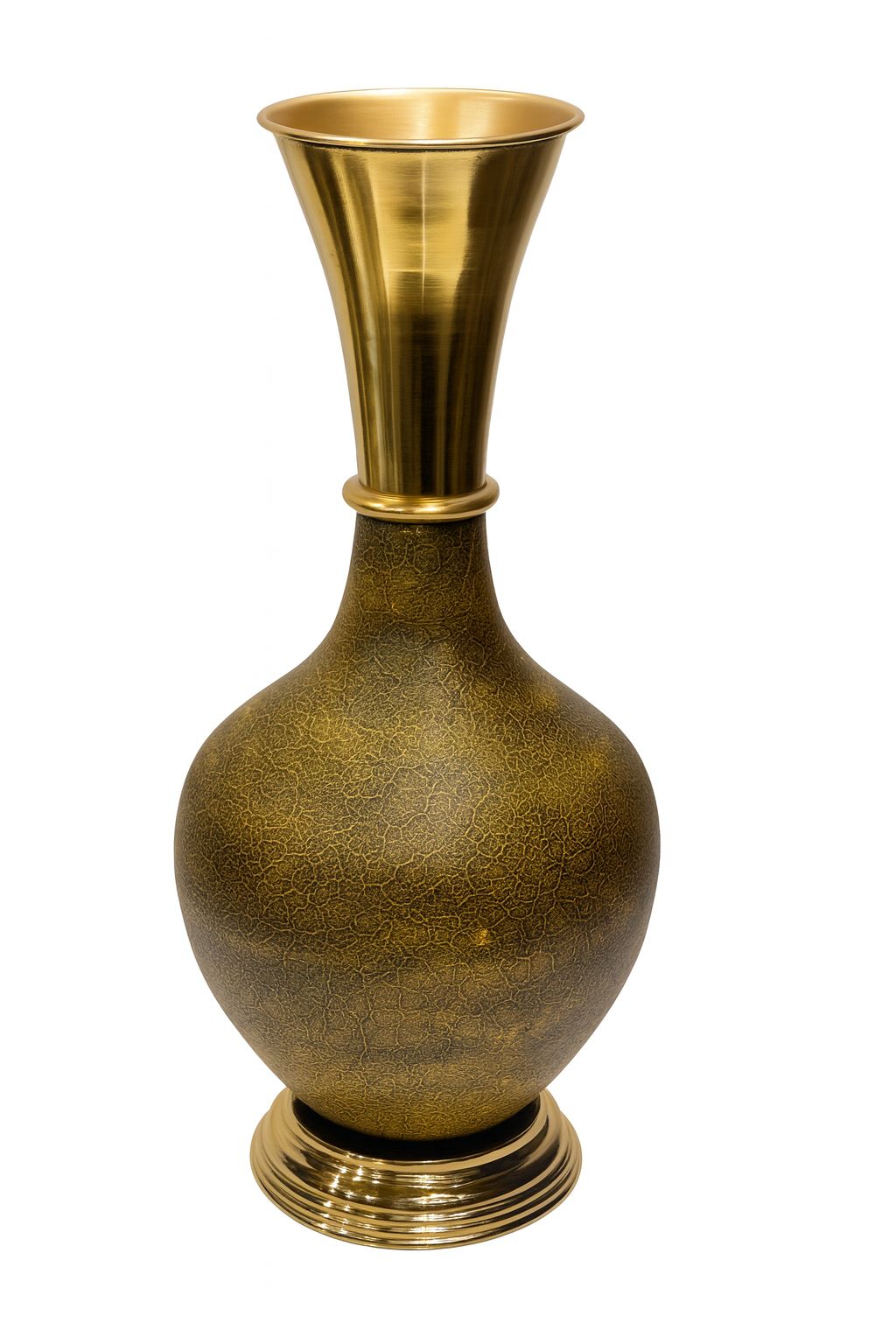 Antique crackle finish metal floor vase with round body design