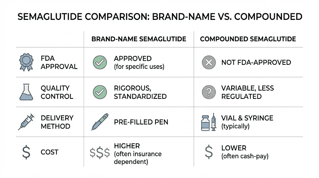 Brand-name versus compounded semaglutide comparison chart