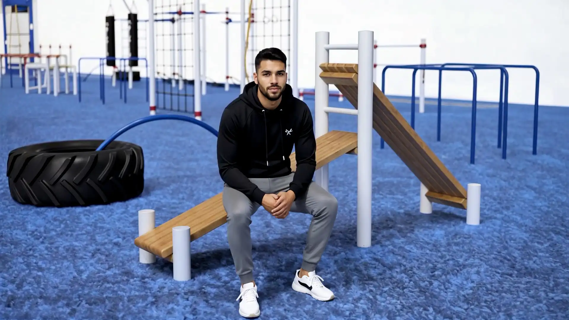man siting on inclined bench