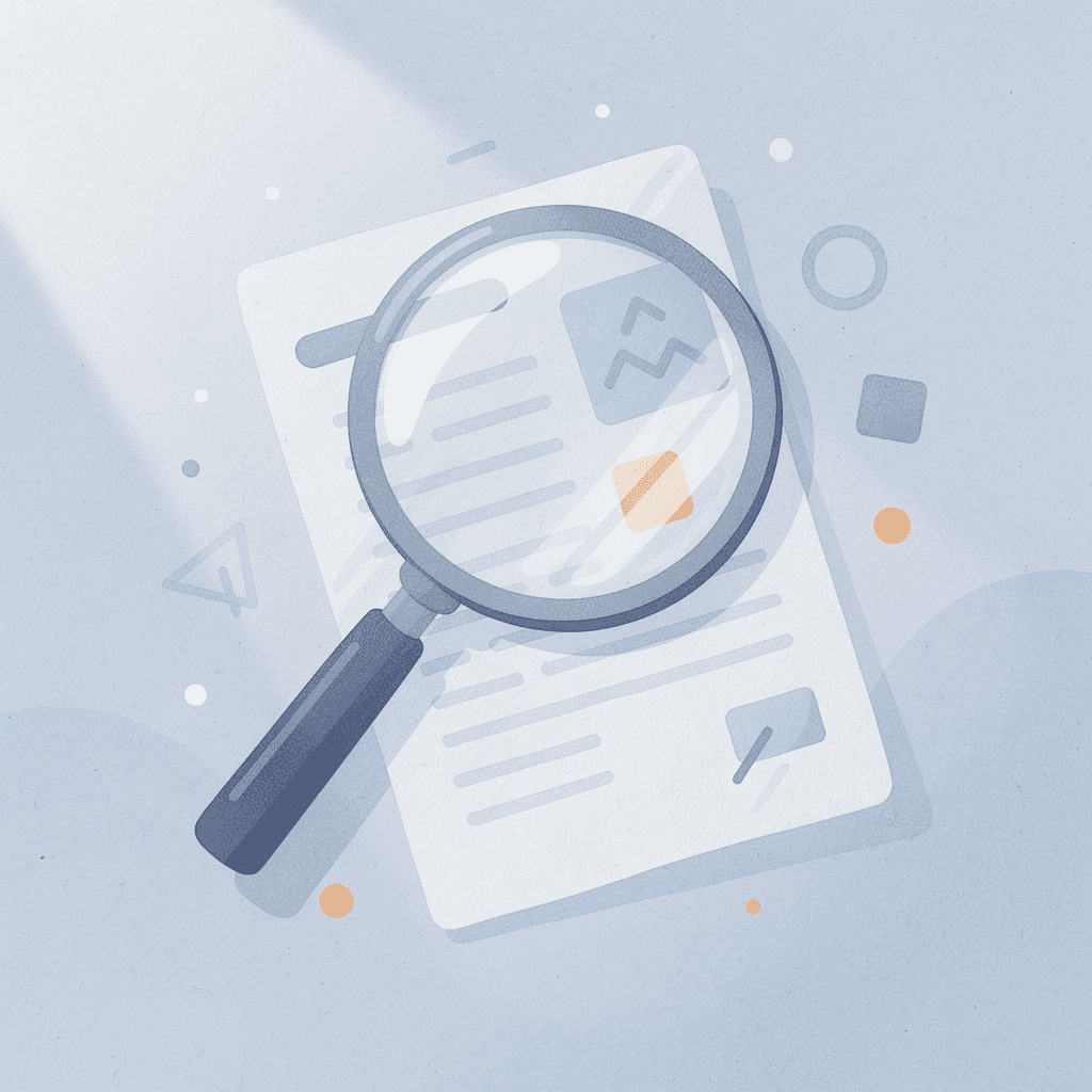 Magnifying glass examining documents to represent AI analysis and insight extraction